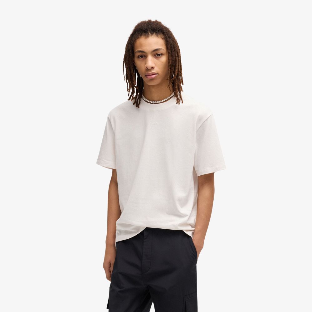 HUGO - Áo thun cotton co giãn in logo