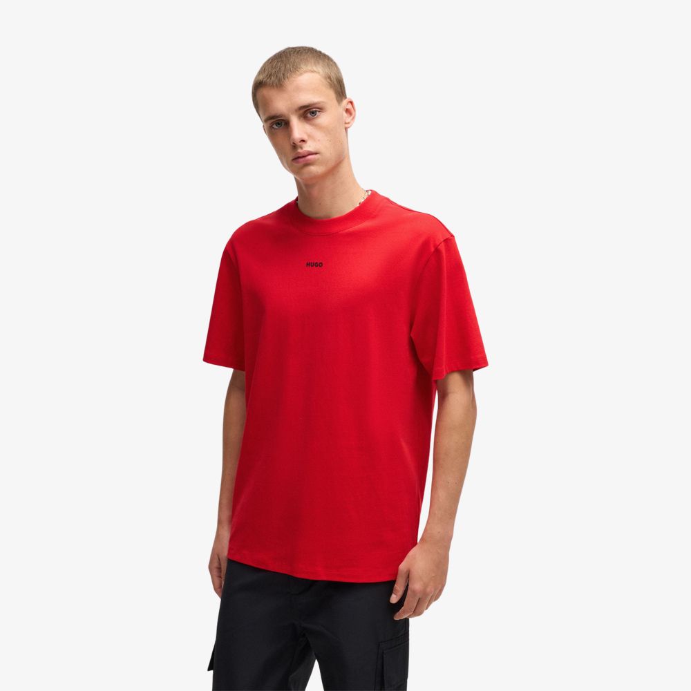 HUGO - Áo thun cotton co giãn in logo