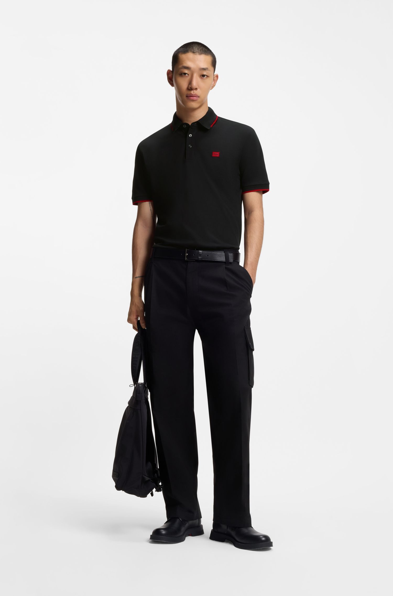 HUGO - Áo thun polo cotton piqué dáng ôm