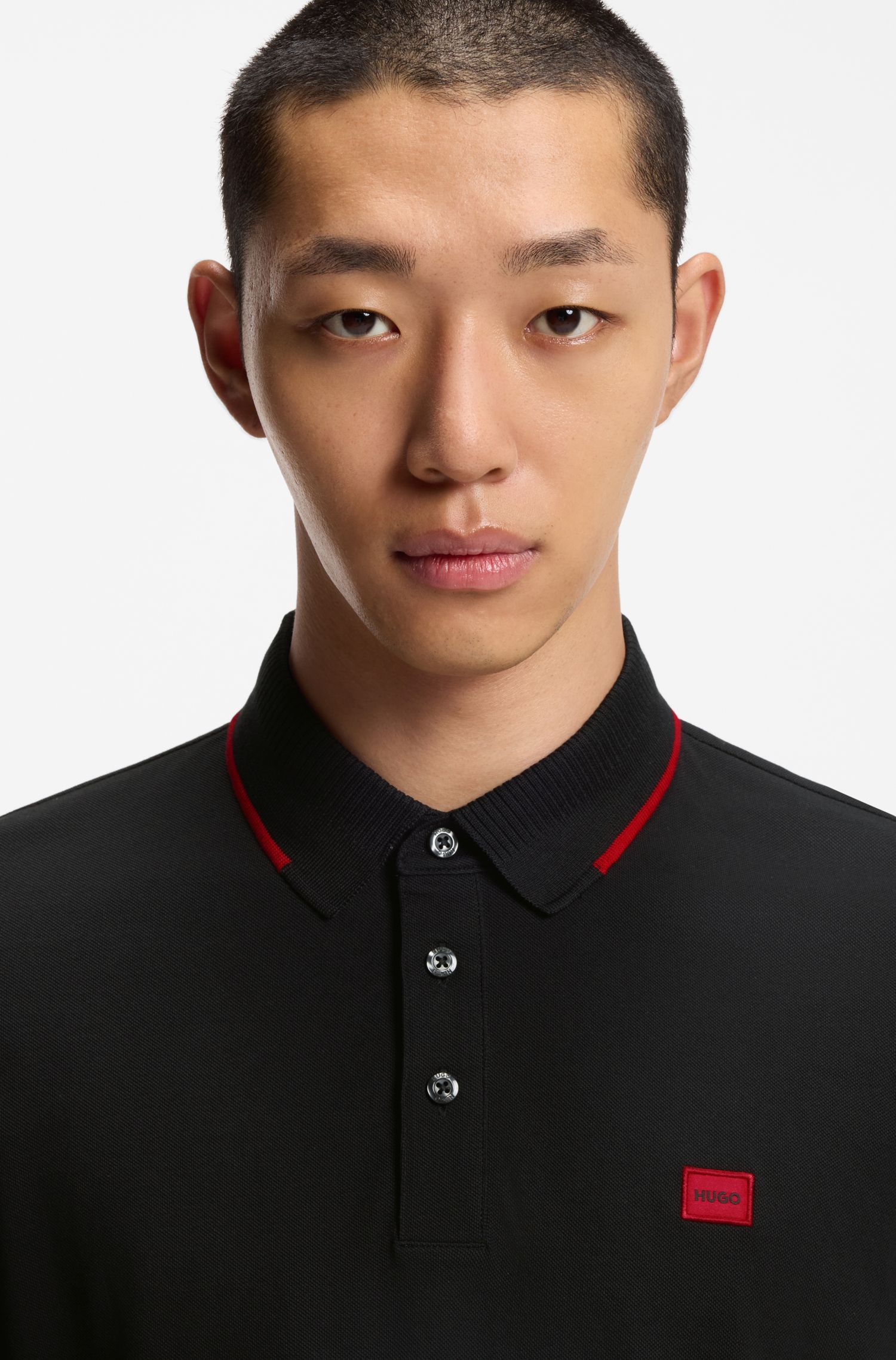 HUGO - Áo thun polo cotton piqué dáng ôm