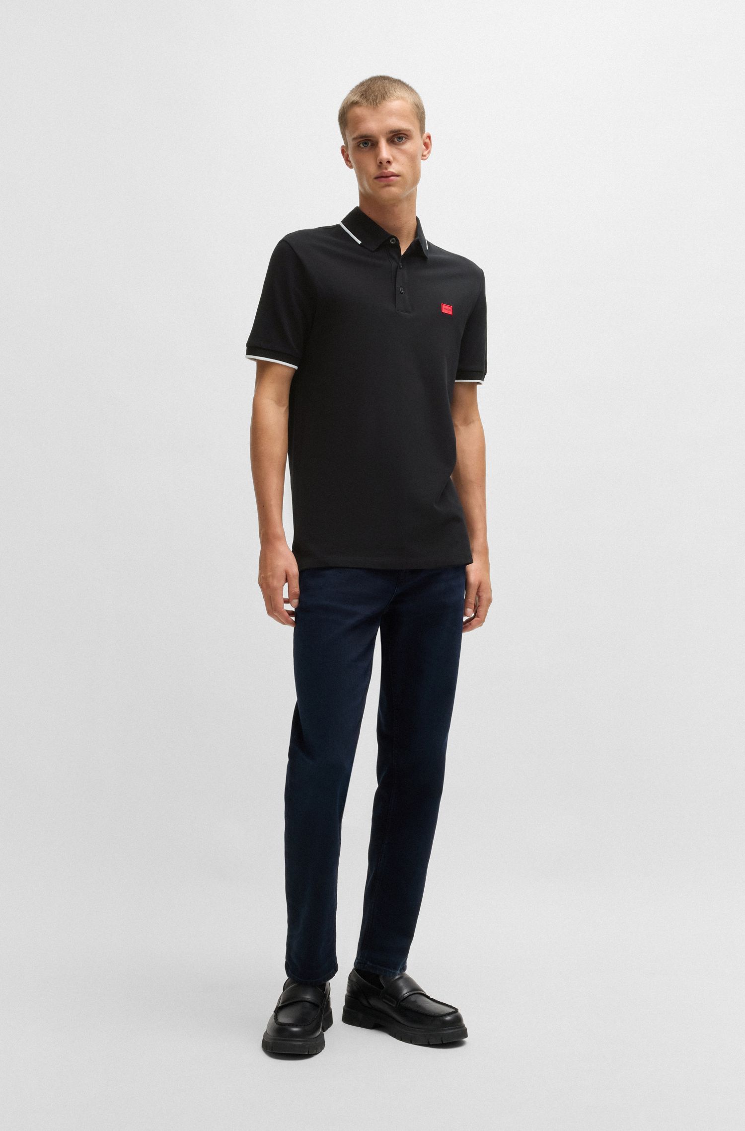HUGO - Áo thun polo cotton piqué dáng ôm