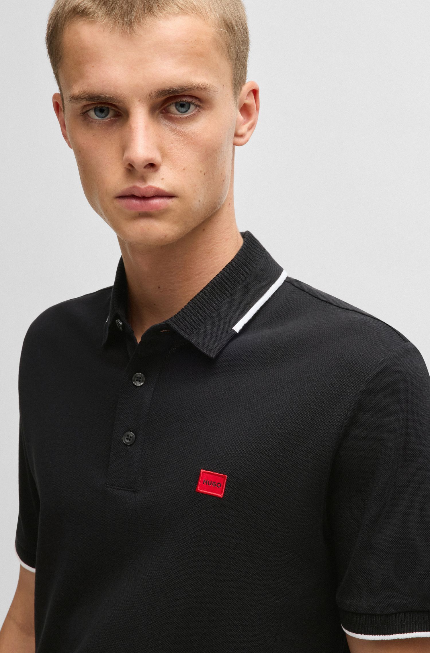 HUGO - Áo thun polo cotton piqué dáng ôm