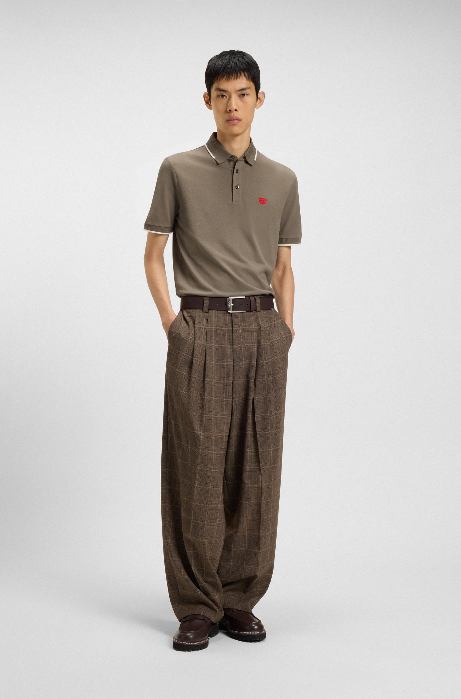 HUGO - Áo thun polo cotton piqué dáng ôm