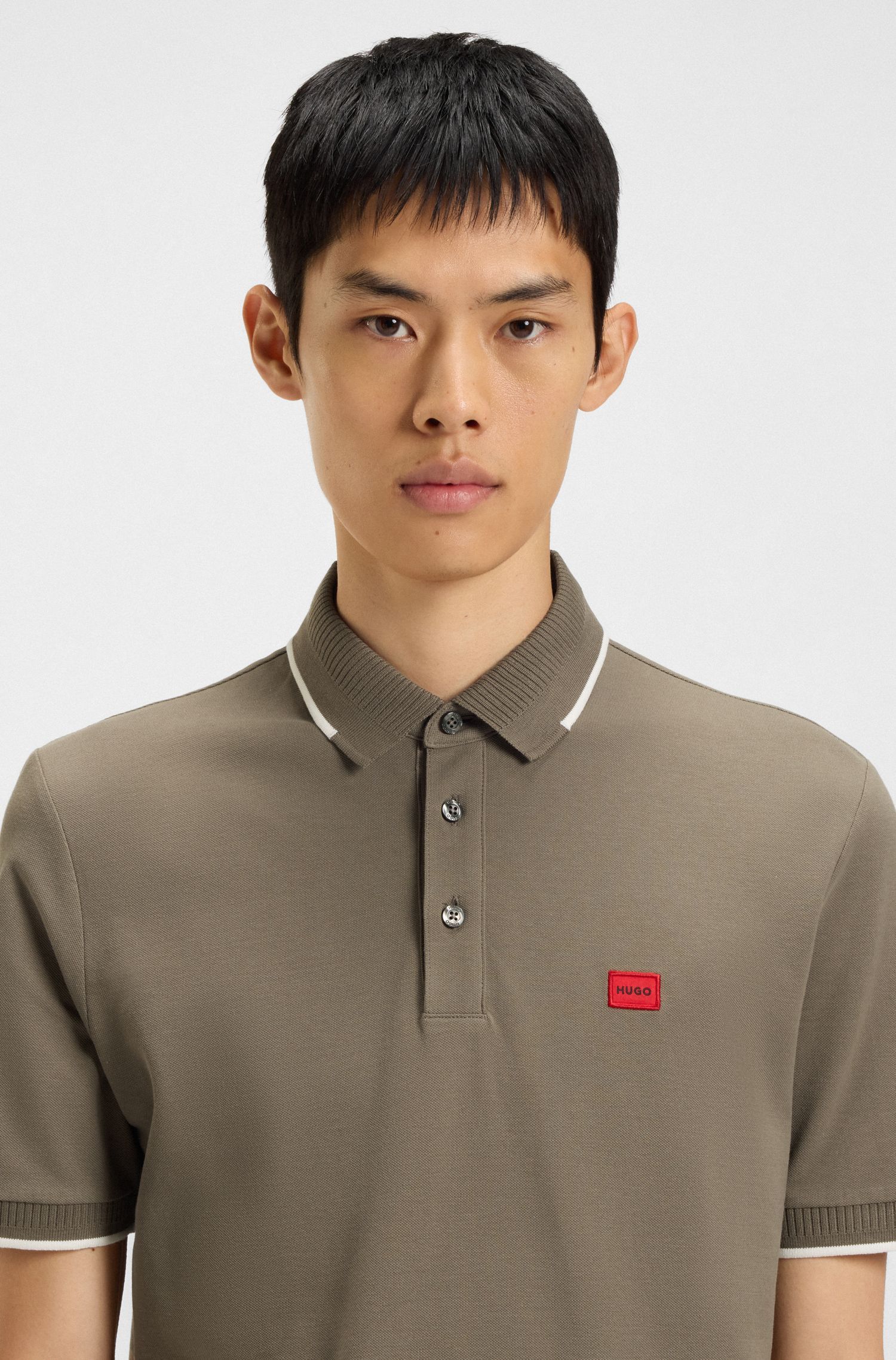 HUGO - Áo thun polo cotton piqué dáng ôm