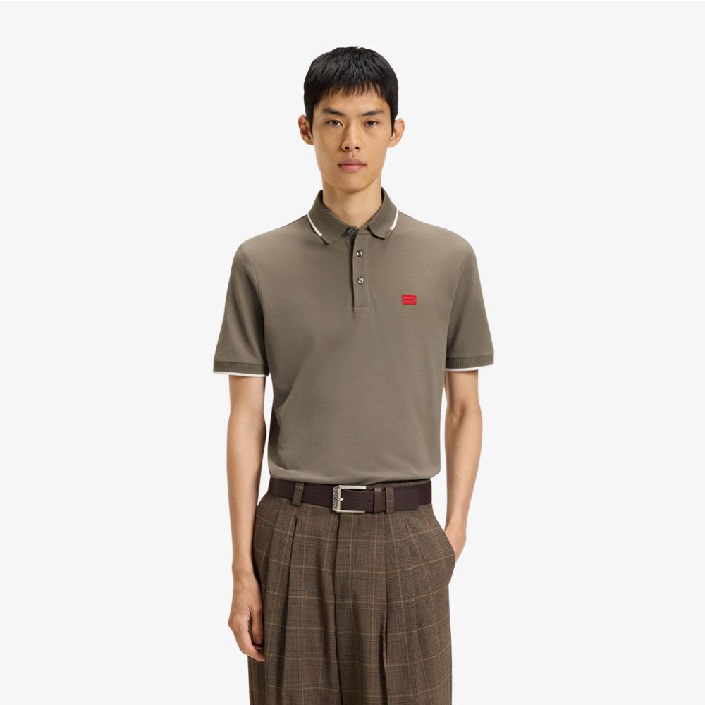 HUGO - Áo thun polo cotton piqué dáng ôm