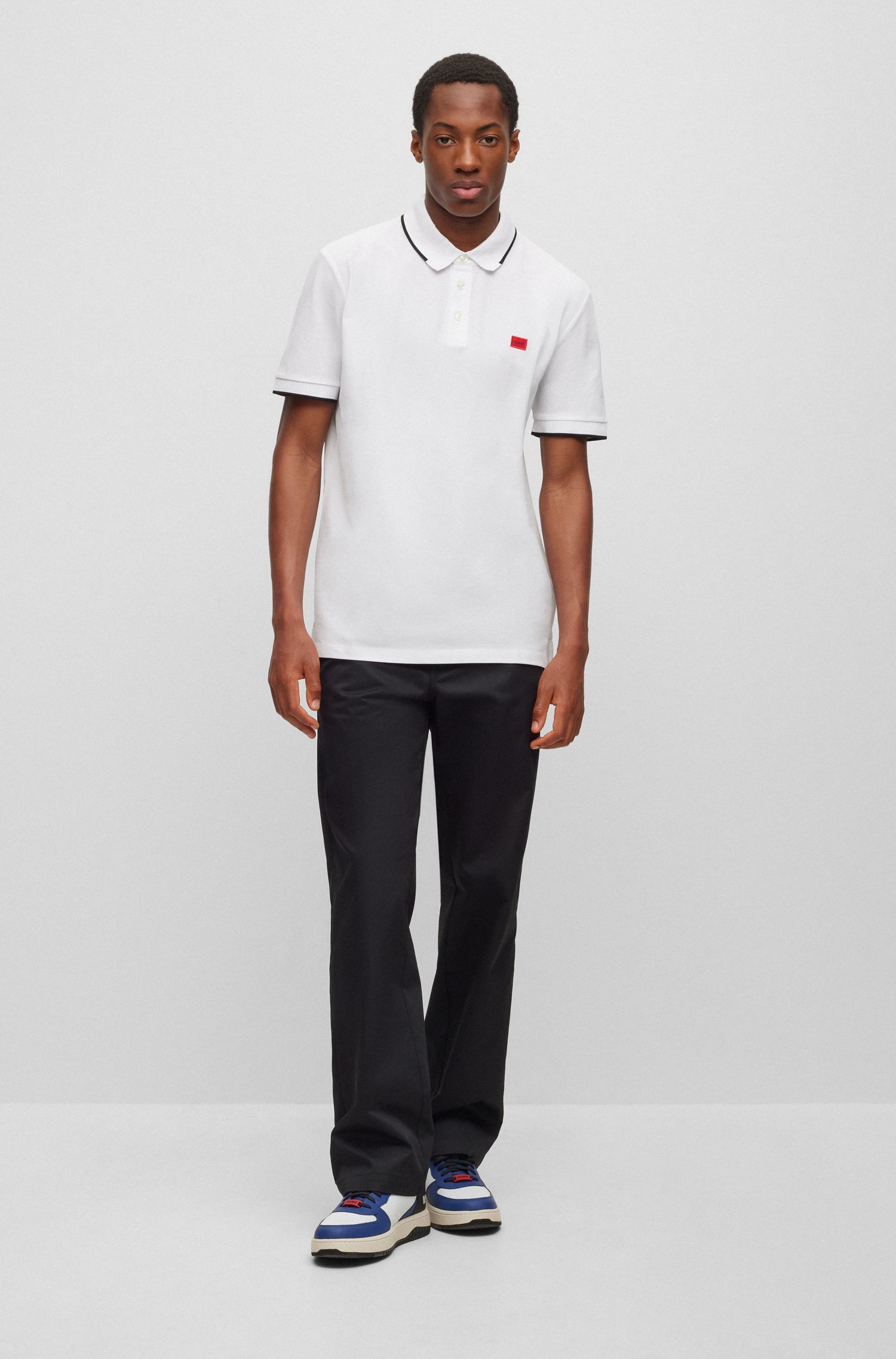 HUGO - Áo thun polo cotton piqué dáng ôm