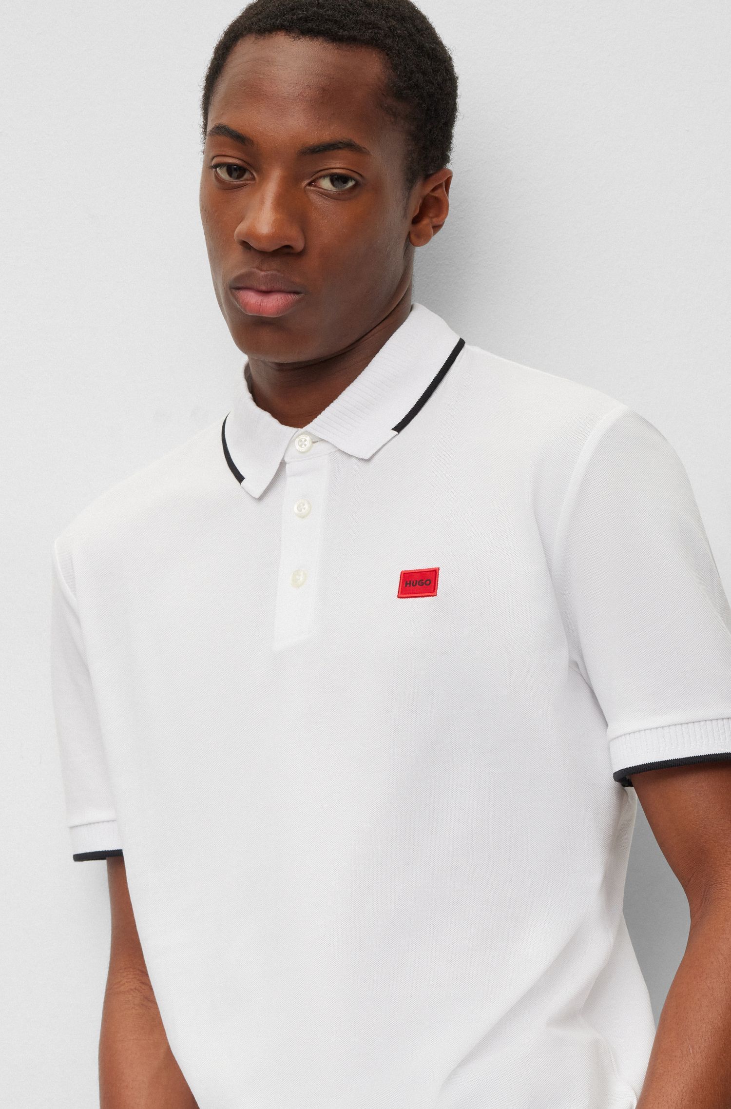 HUGO - Áo thun polo cotton piqué dáng ôm
