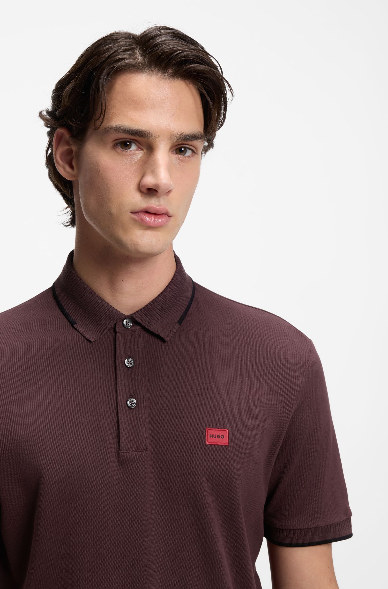 HUGO - Áo thun polo cotton piqué dáng ôm
