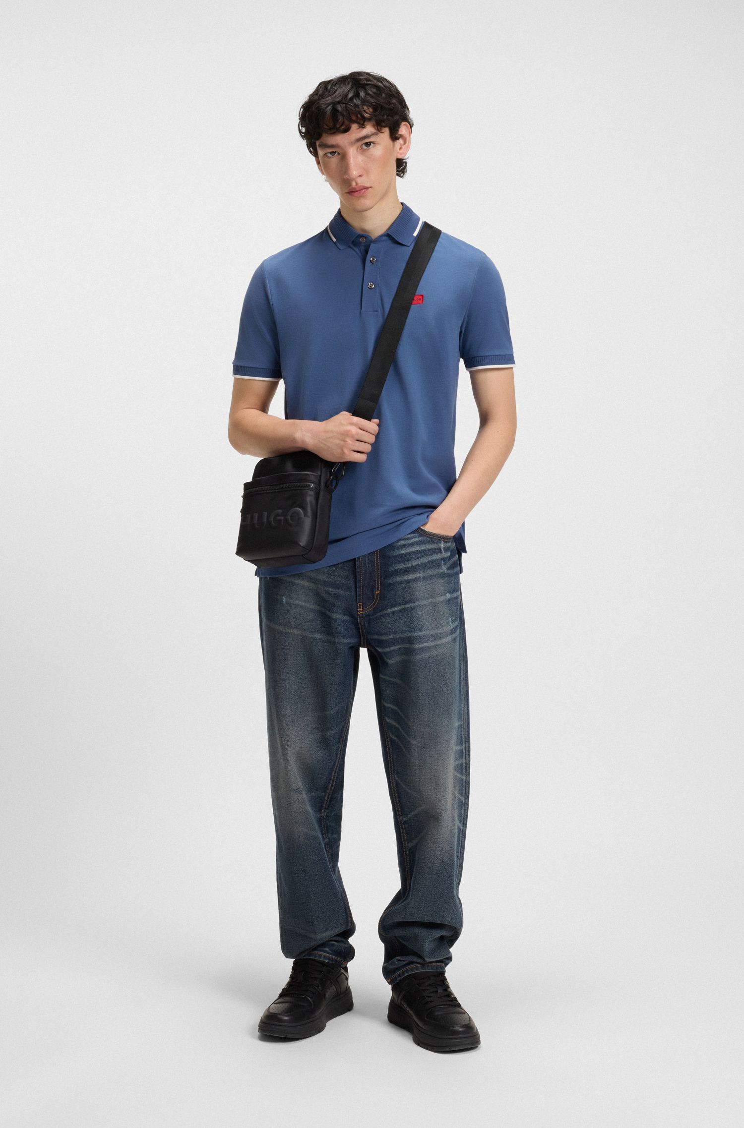 HUGO - Áo thun polo cotton piqué dáng ôm