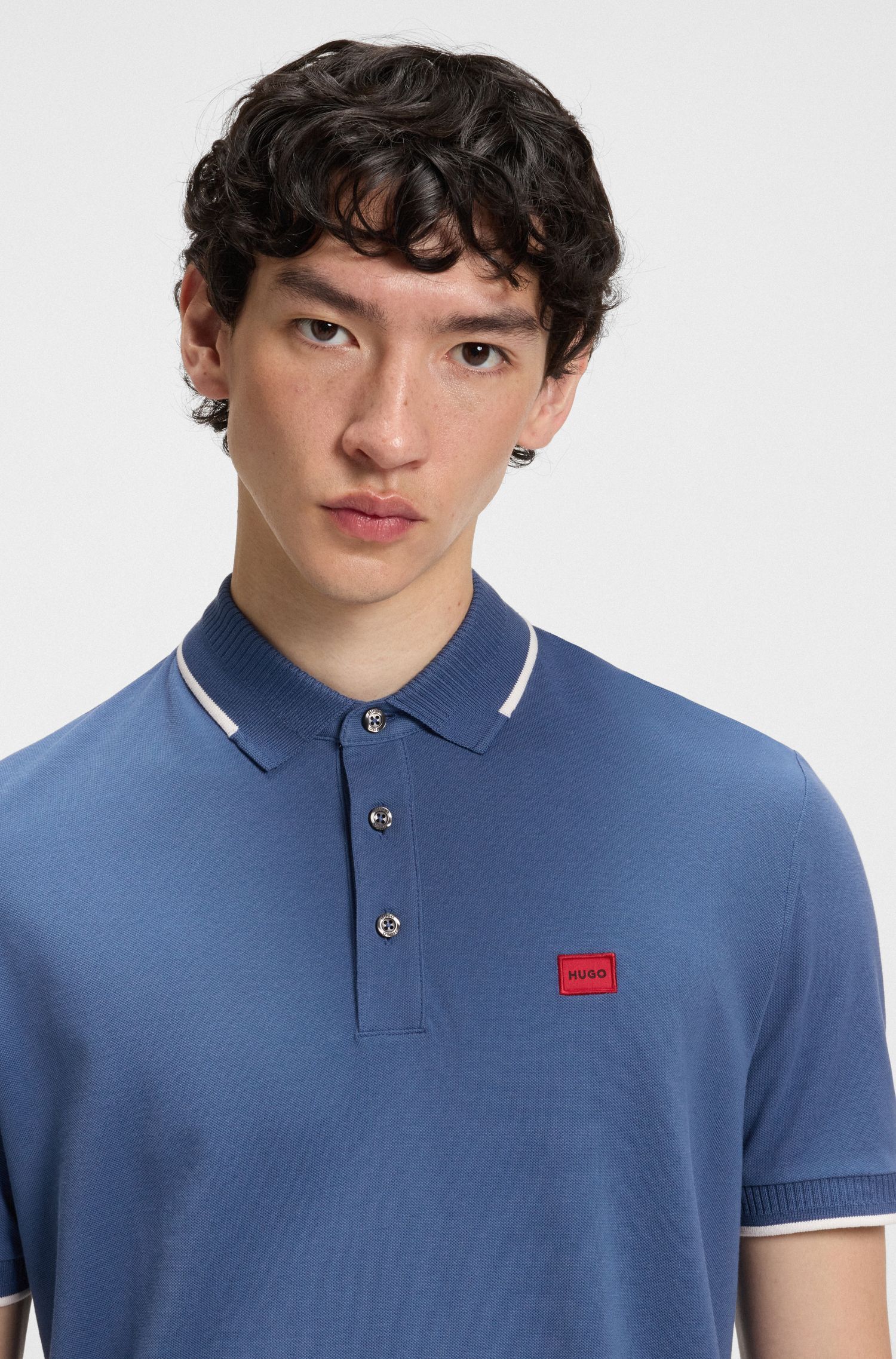 HUGO - Áo thun polo cotton piqué dáng ôm