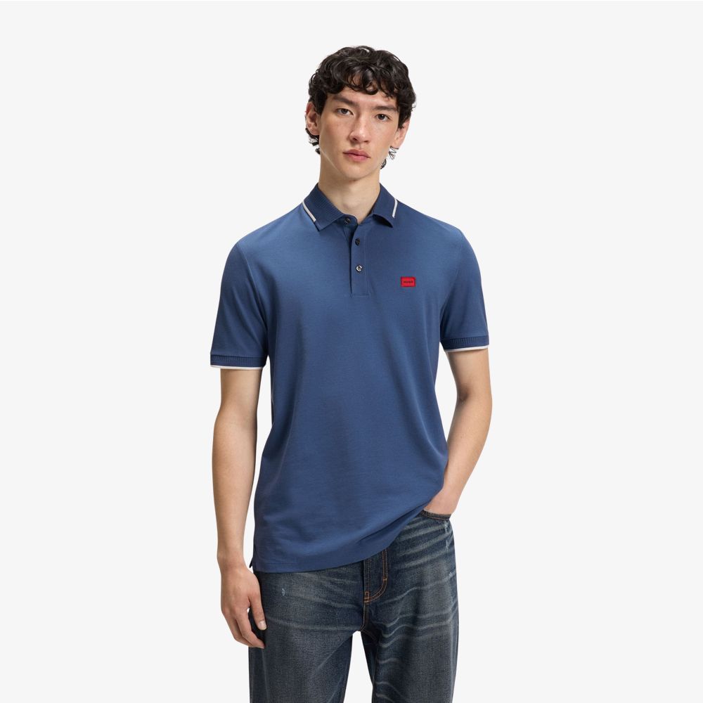 HUGO - Áo thun polo cotton piqué dáng ôm