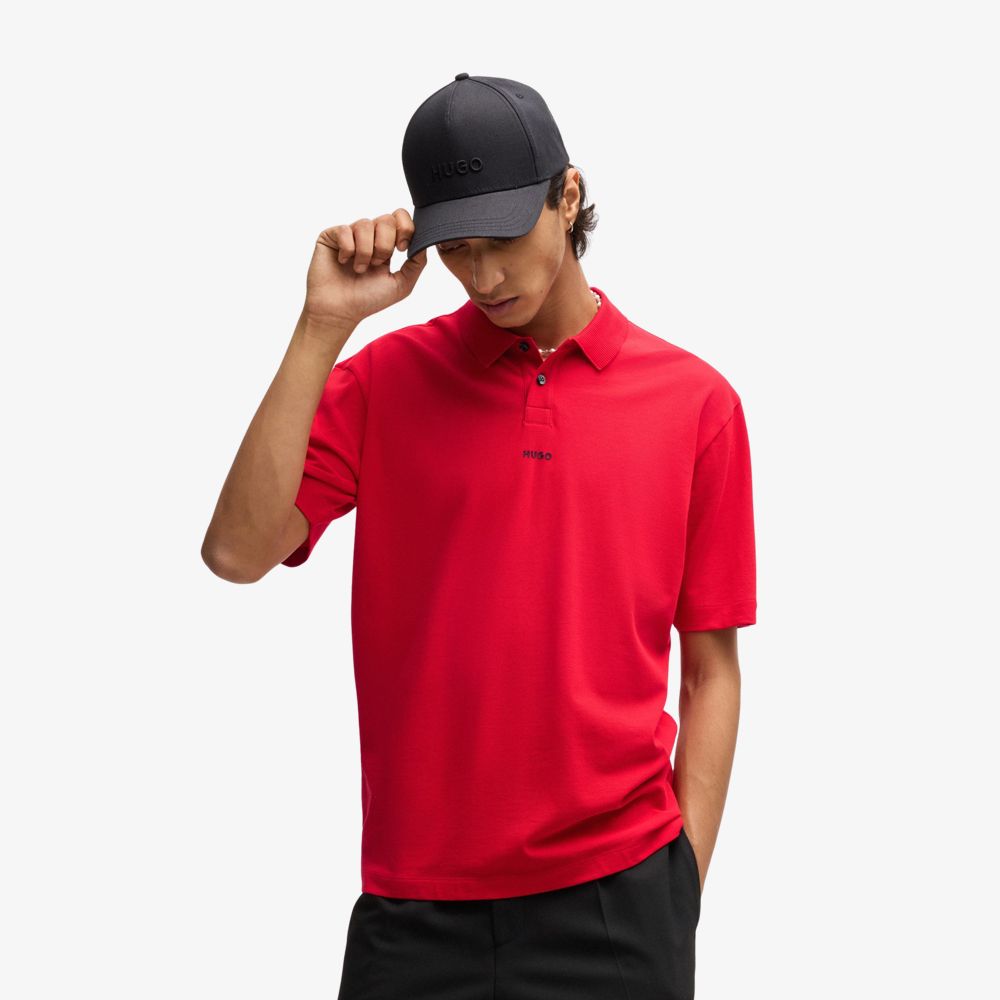 HUGO - Áo polo cotton piqué có logo
