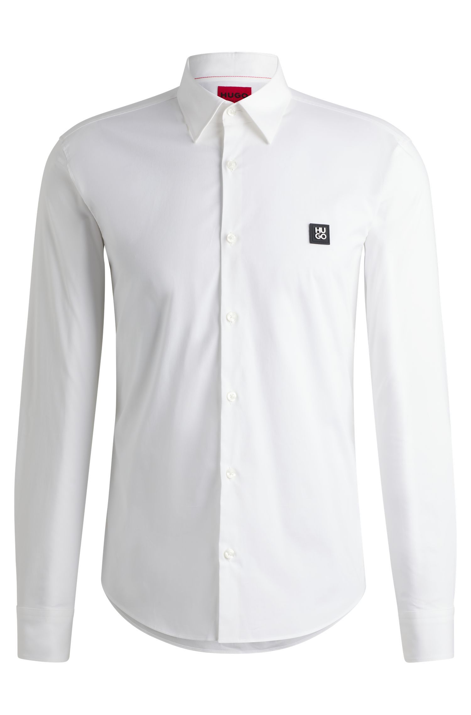 HUGO - Áo sơ mi dáng slim-fit từ cotton co giãn với logo chồng