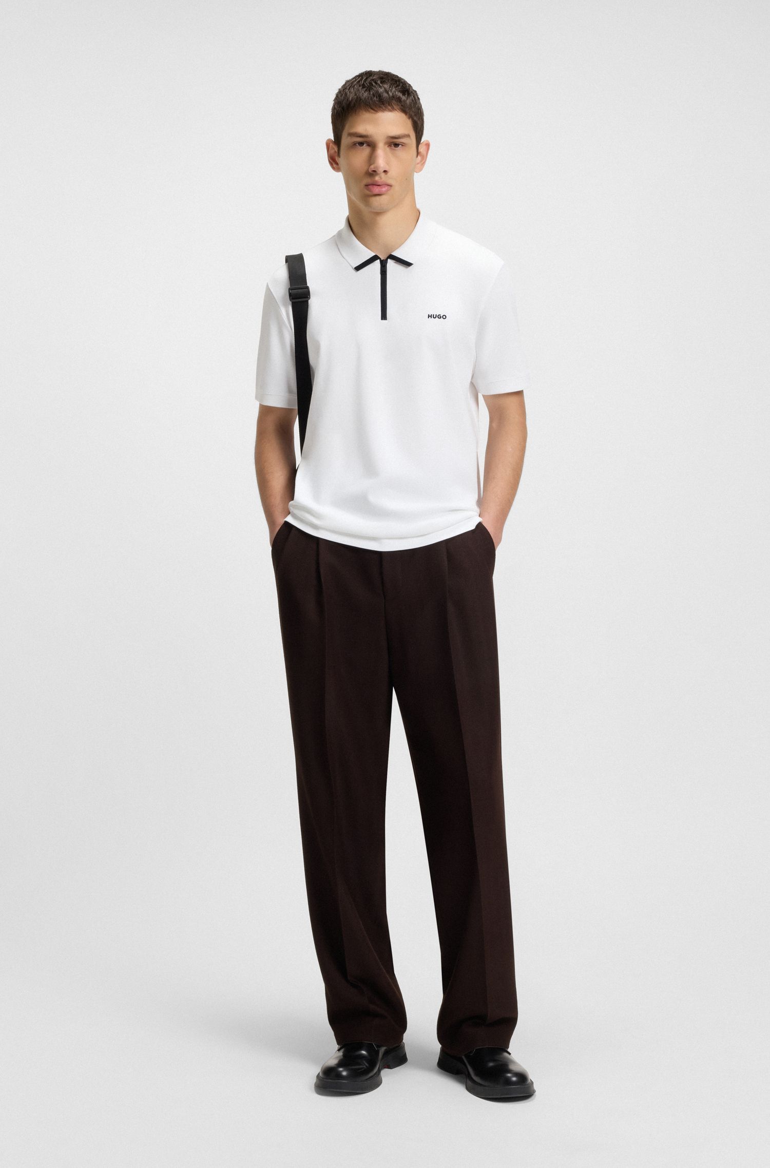 HUGO - Áo polo cotton piqué có logo tương phản