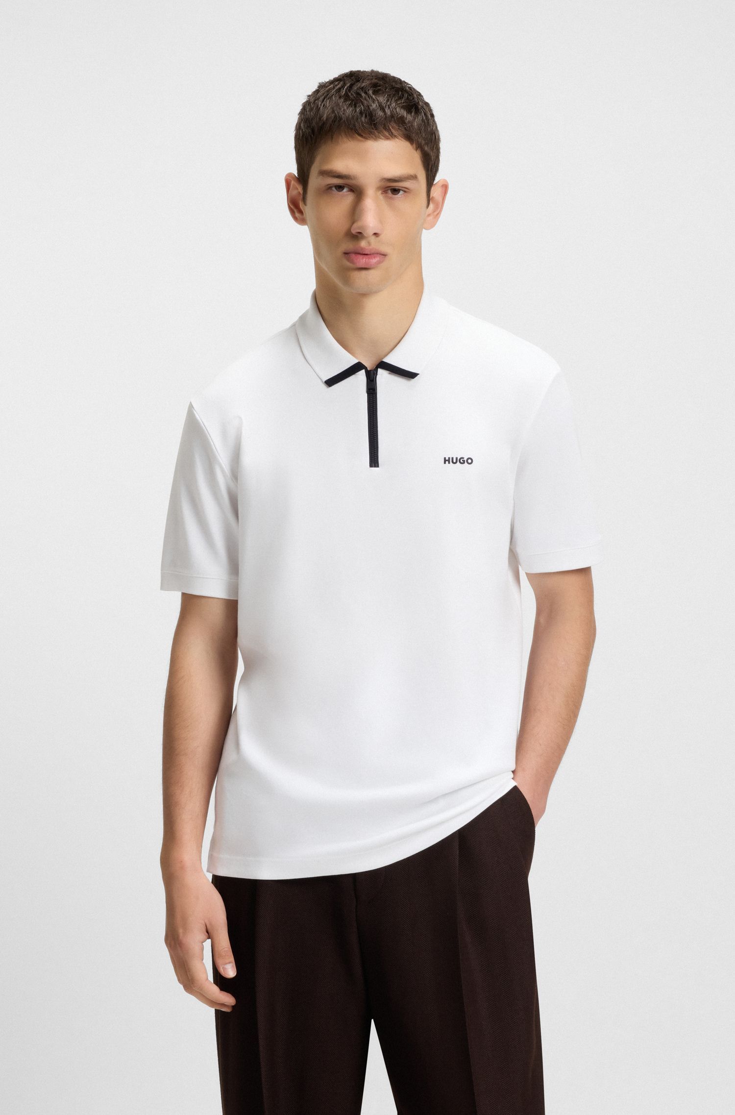 Áo polo cotton piqué có logo tương phản