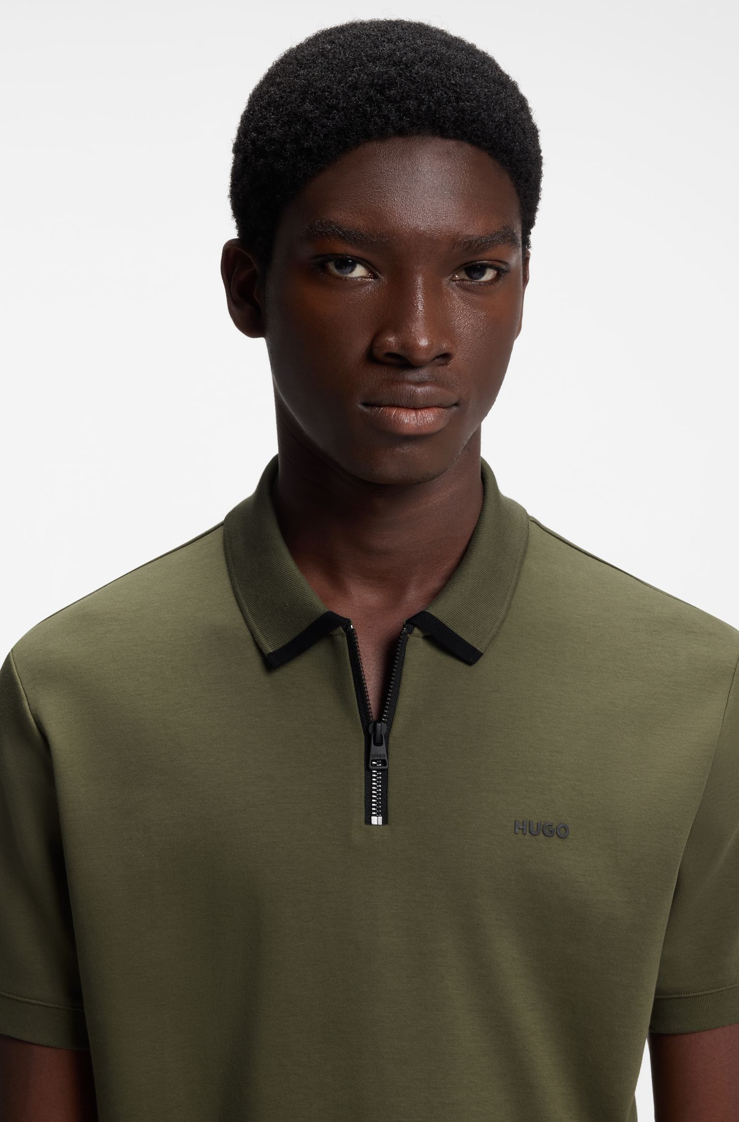 HUGO - Áo polo cotton piqué có logo tương phản