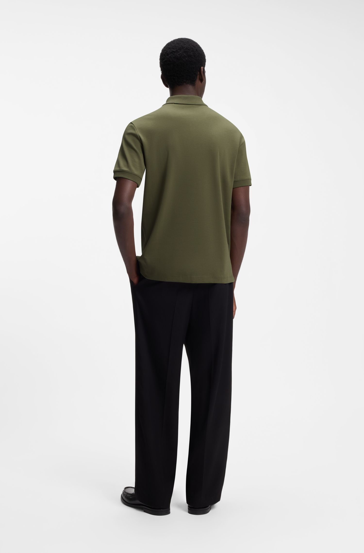 HUGO - Áo polo cotton piqué có logo tương phản