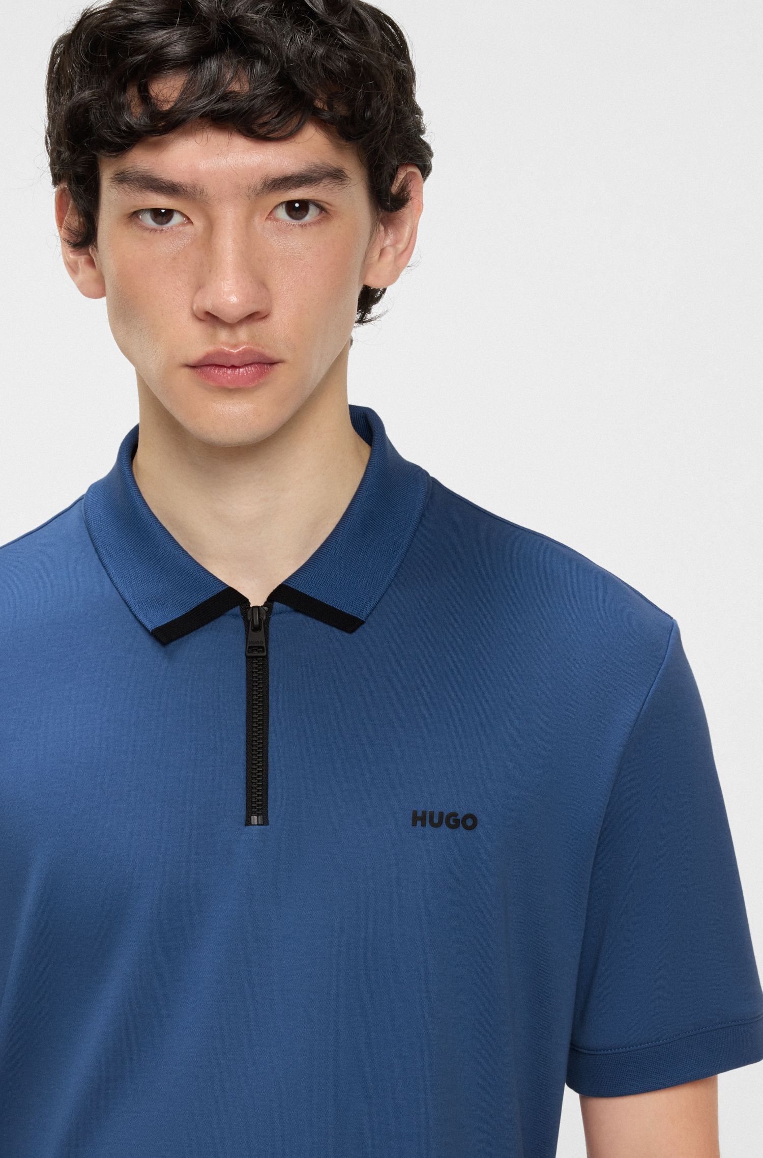 HUGO - Áo polo cotton piqué có logo tương phản