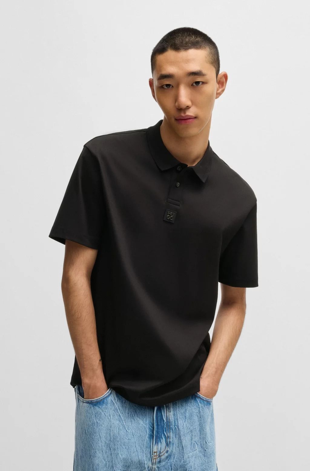 Áo polo cotton interlock in logo chồng
