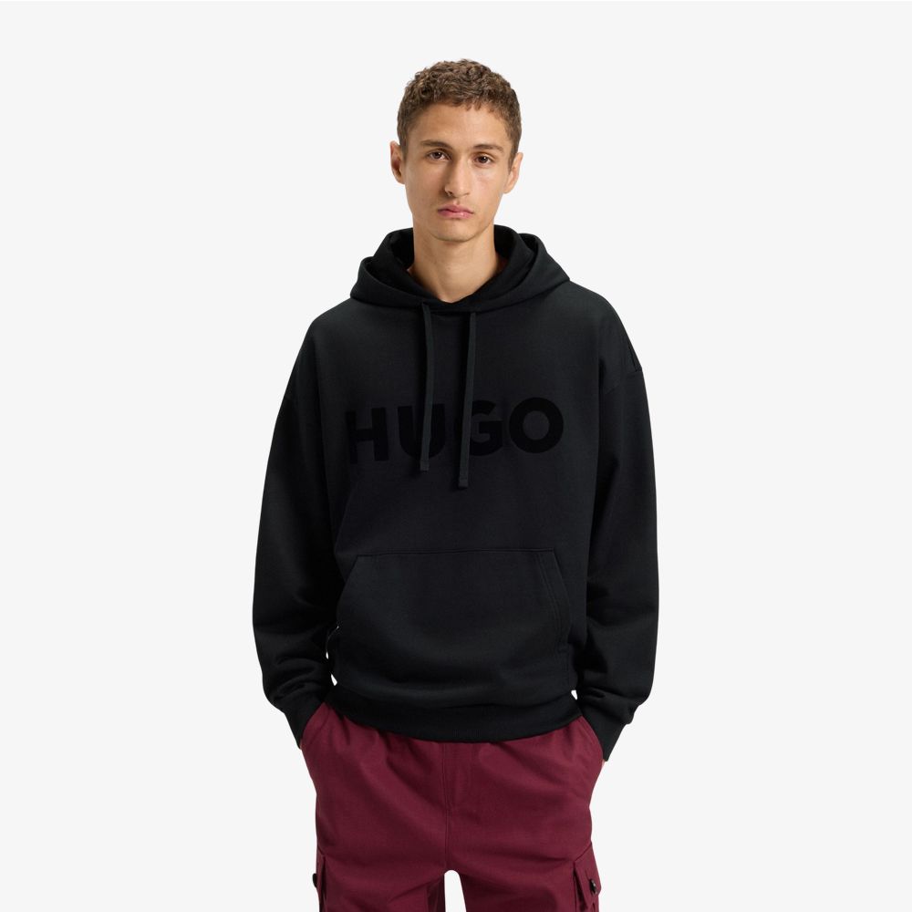 HUGO - Áo hoodie oversized vải cotton terry phối logo cùng tông màu
