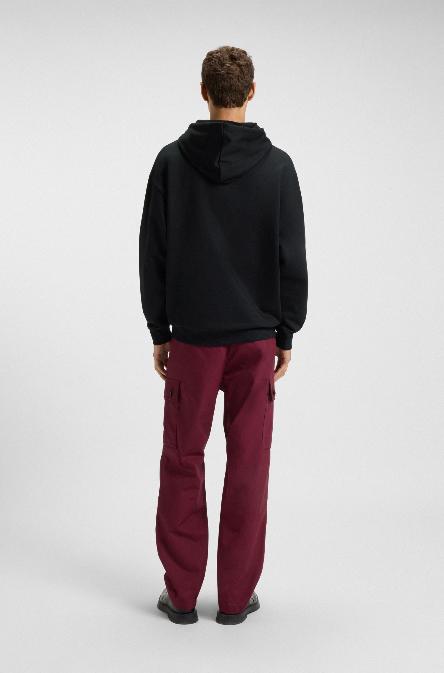 HUGO - Áo hoodie oversized vải cotton terry phối logo cùng tông màu