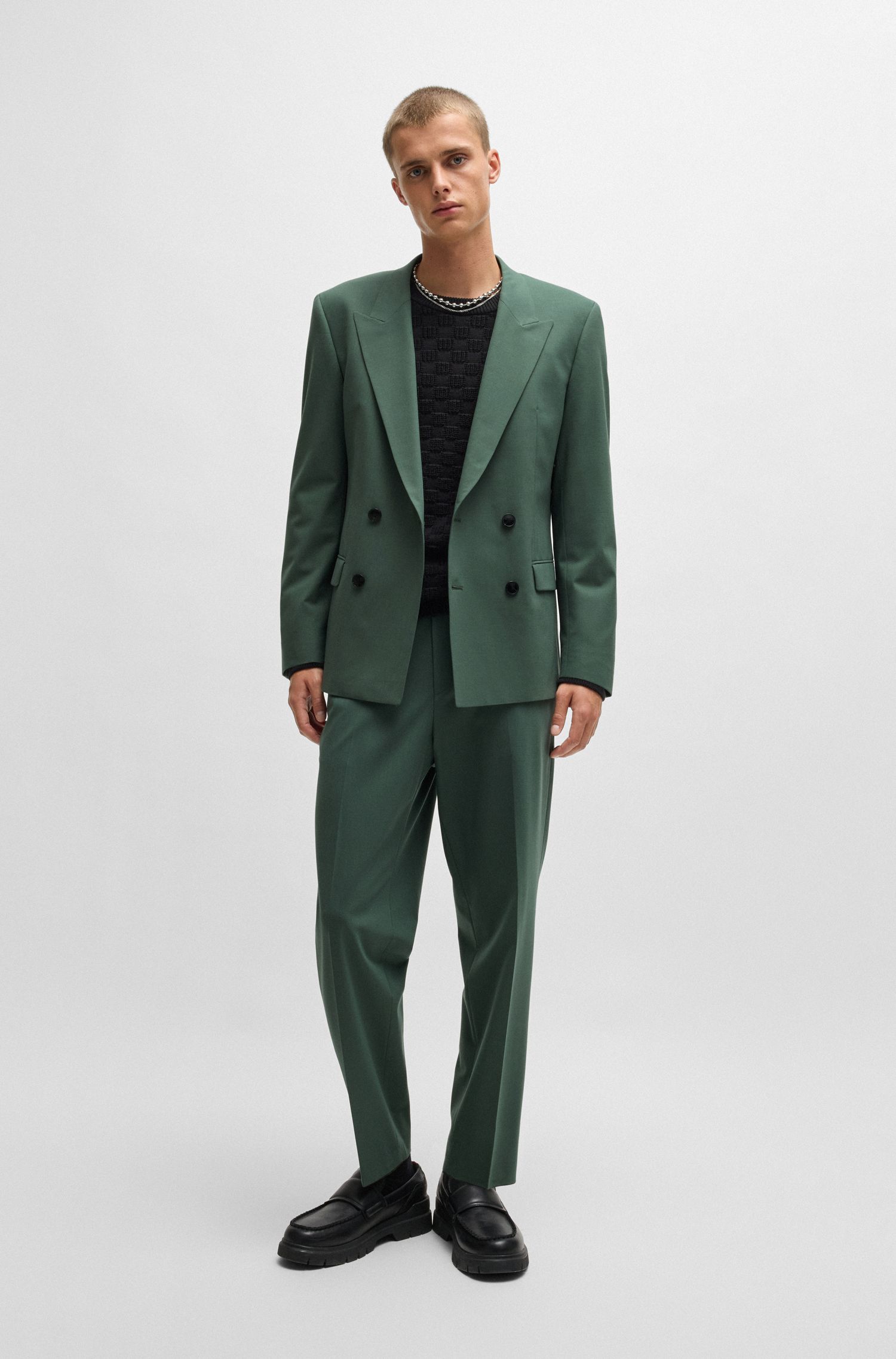 HUGO - Quần dài dáng slim-fit vải len poplin
