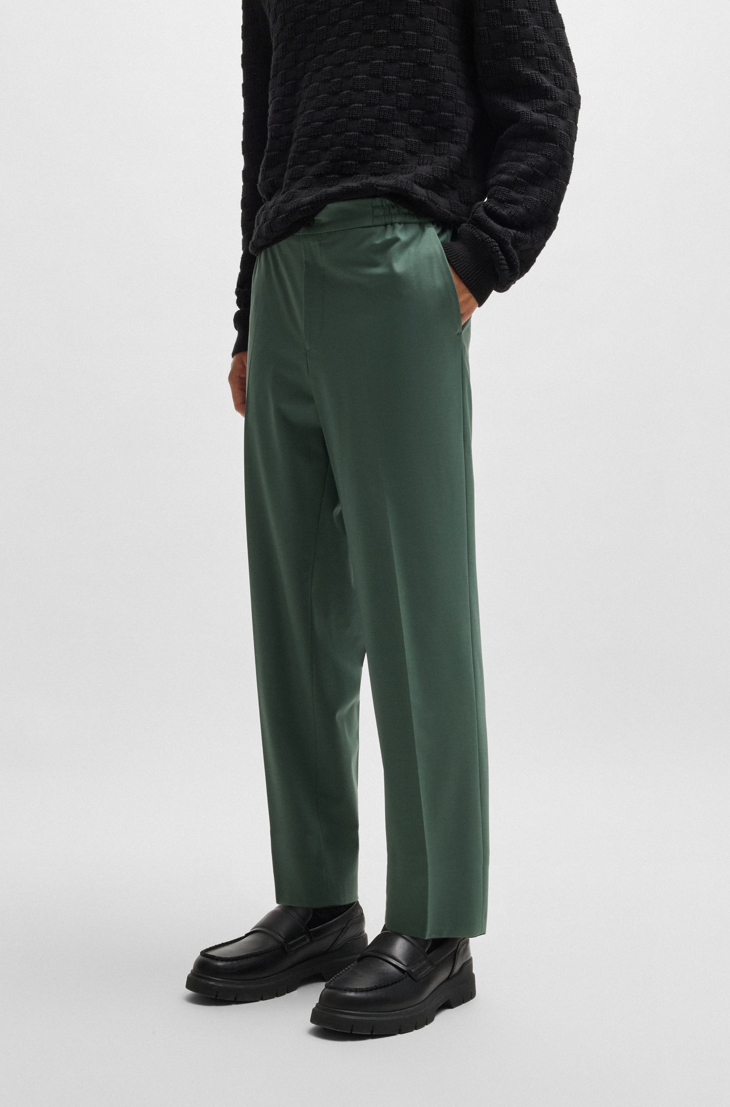 Quần dài dáng slim-fit vải len poplin