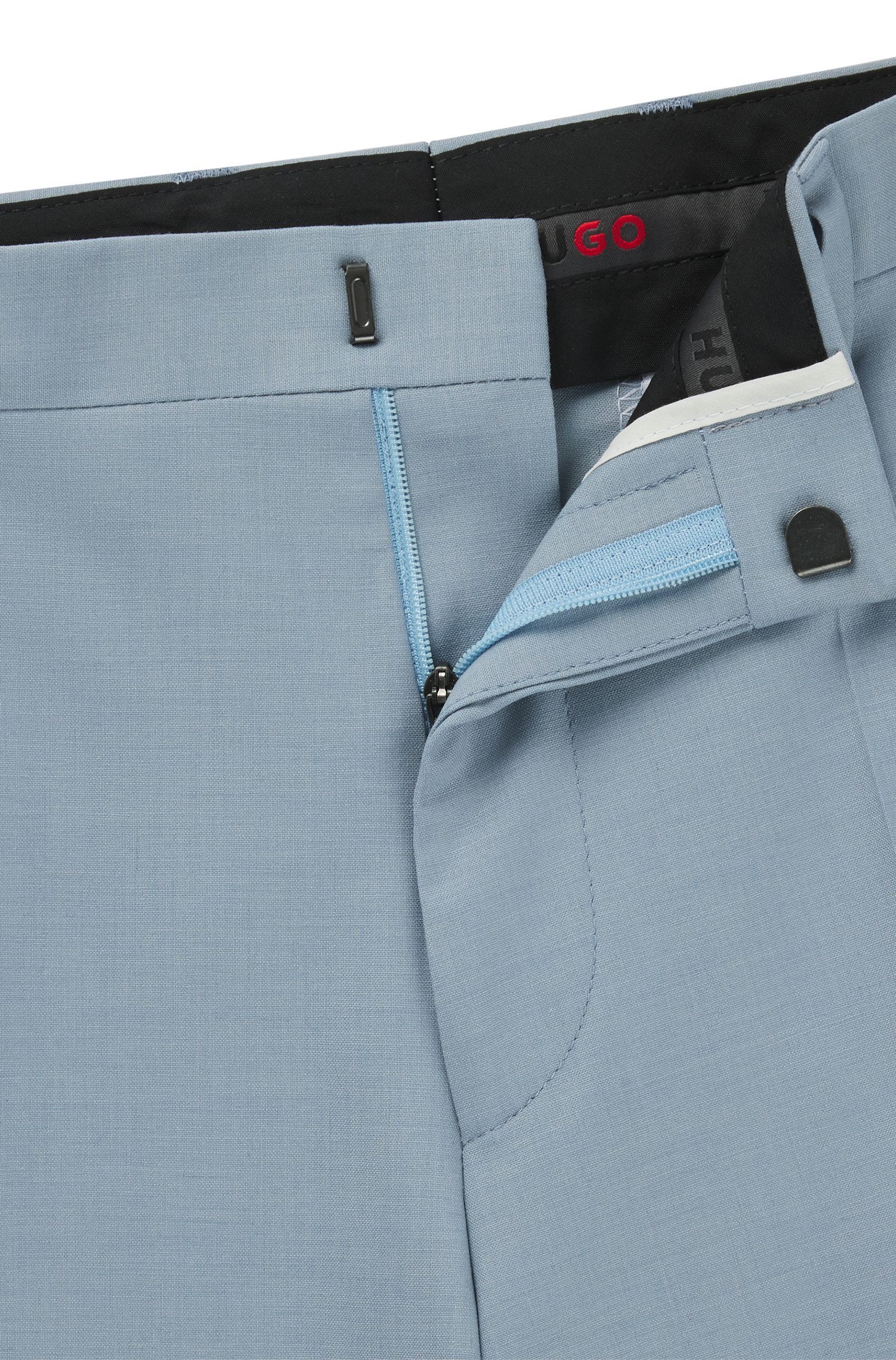 HUGO - Quần tây dáng extra-slim fit vải poplin co giãn pha len