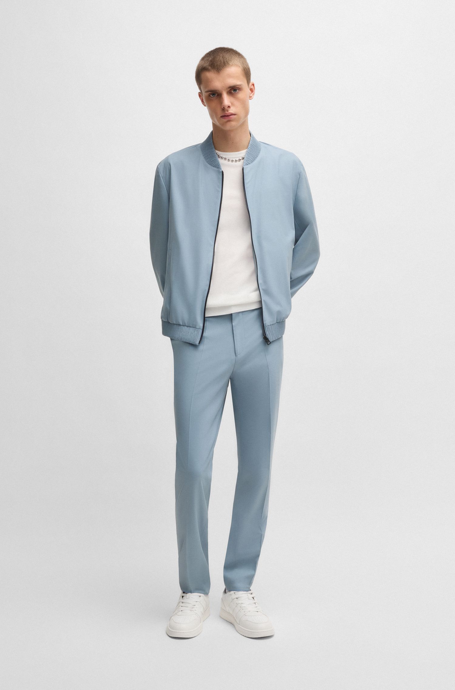HUGO - Quần tây dáng extra-slim fit vải poplin co giãn pha len