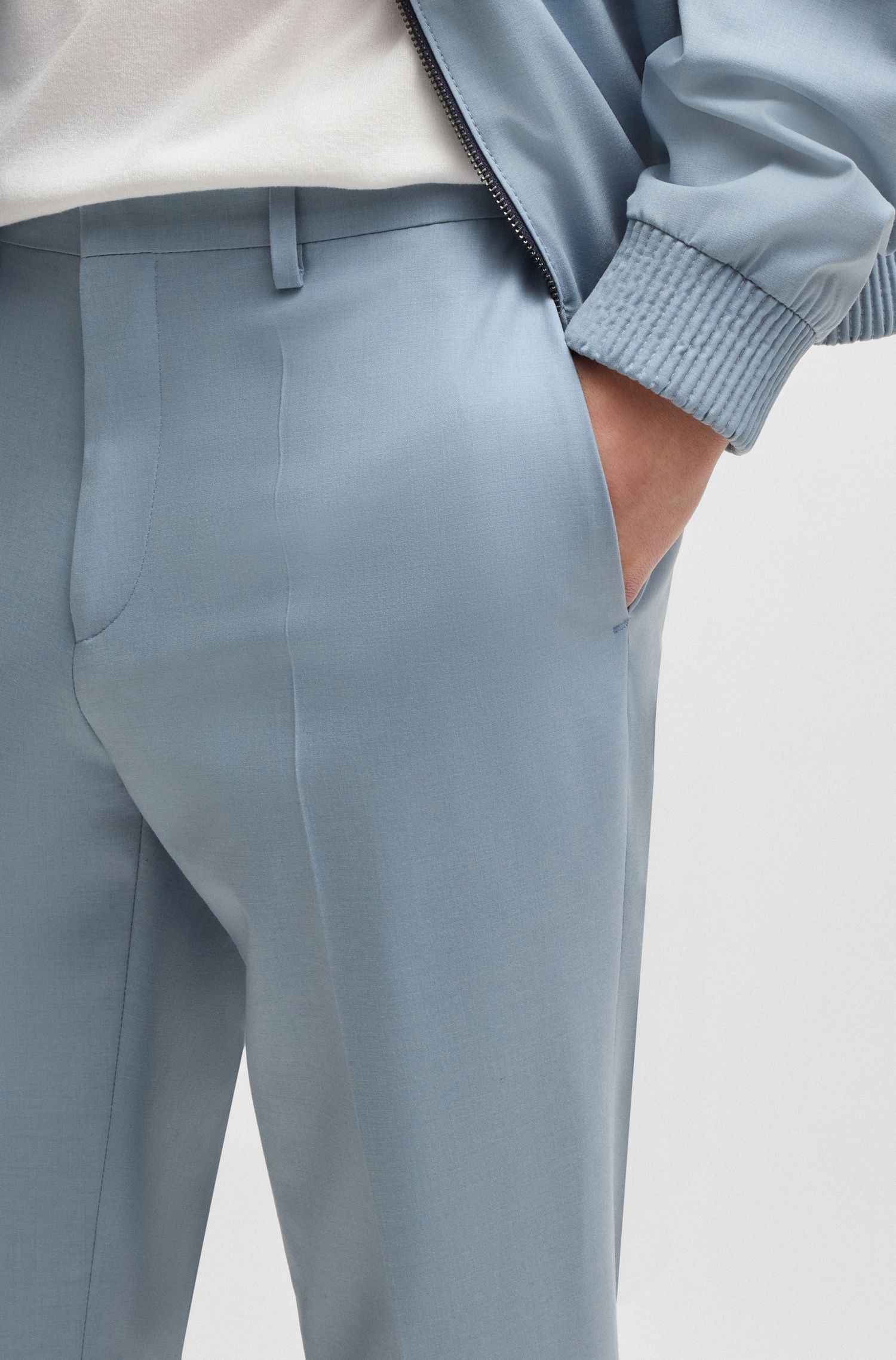HUGO - Quần tây dáng extra-slim fit vải poplin co giãn pha len