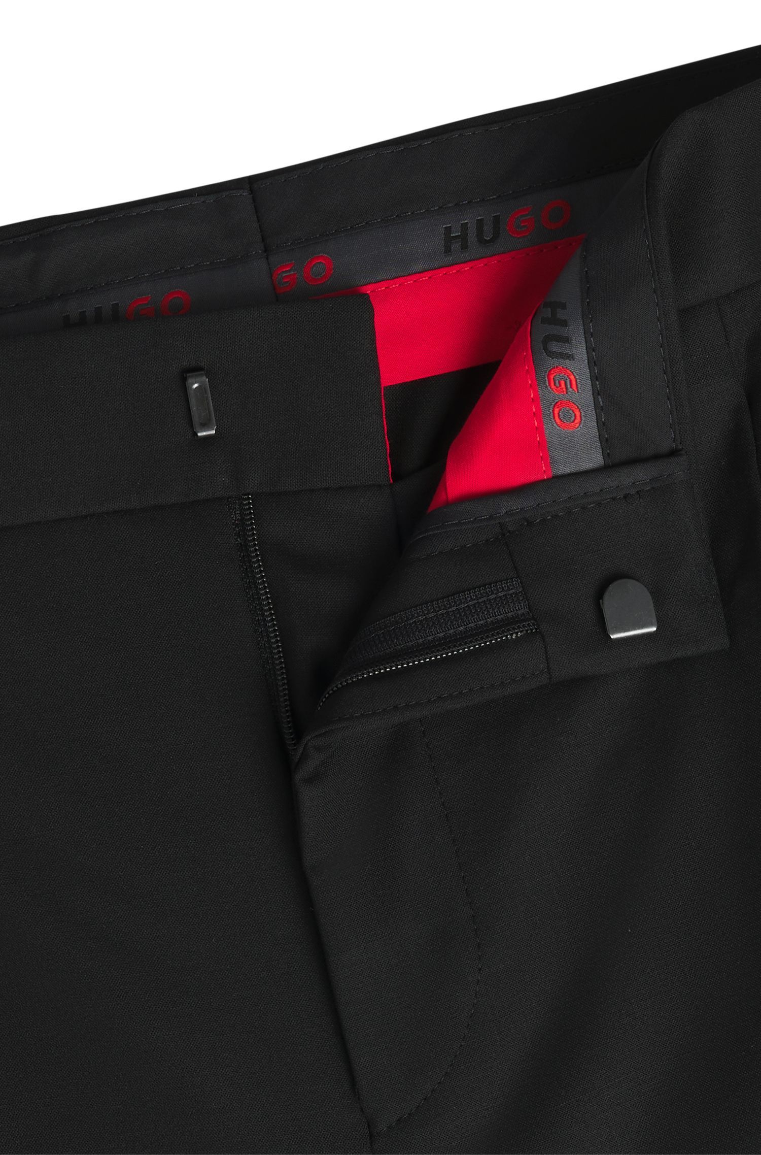 HUGO - Quần tây dáng slim fit vải len pha co giãn