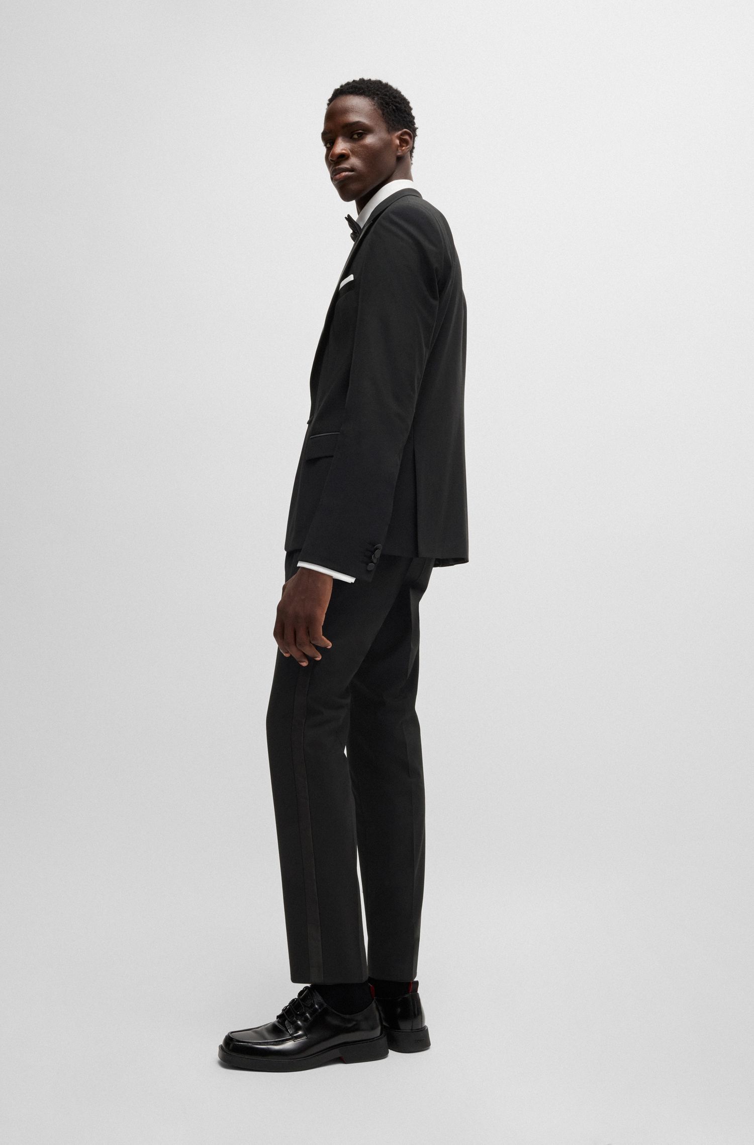 HUGO - Quần tây dáng slim fit vải len pha co giãn