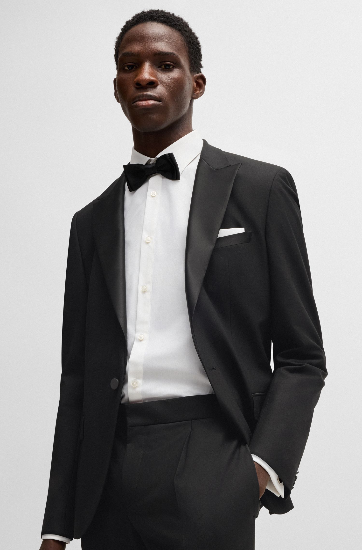 HUGO - Quần tây dáng slim fit vải len pha co giãn