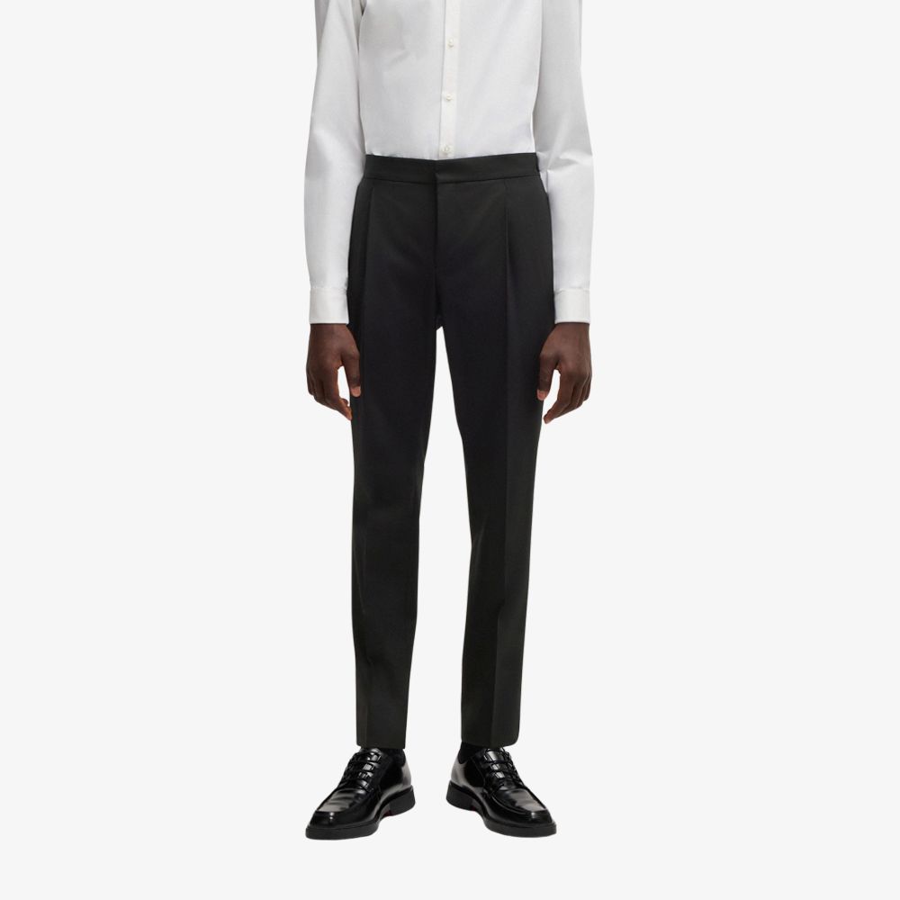 HUGO - Quần tây dáng slim fit vải len pha co giãn
