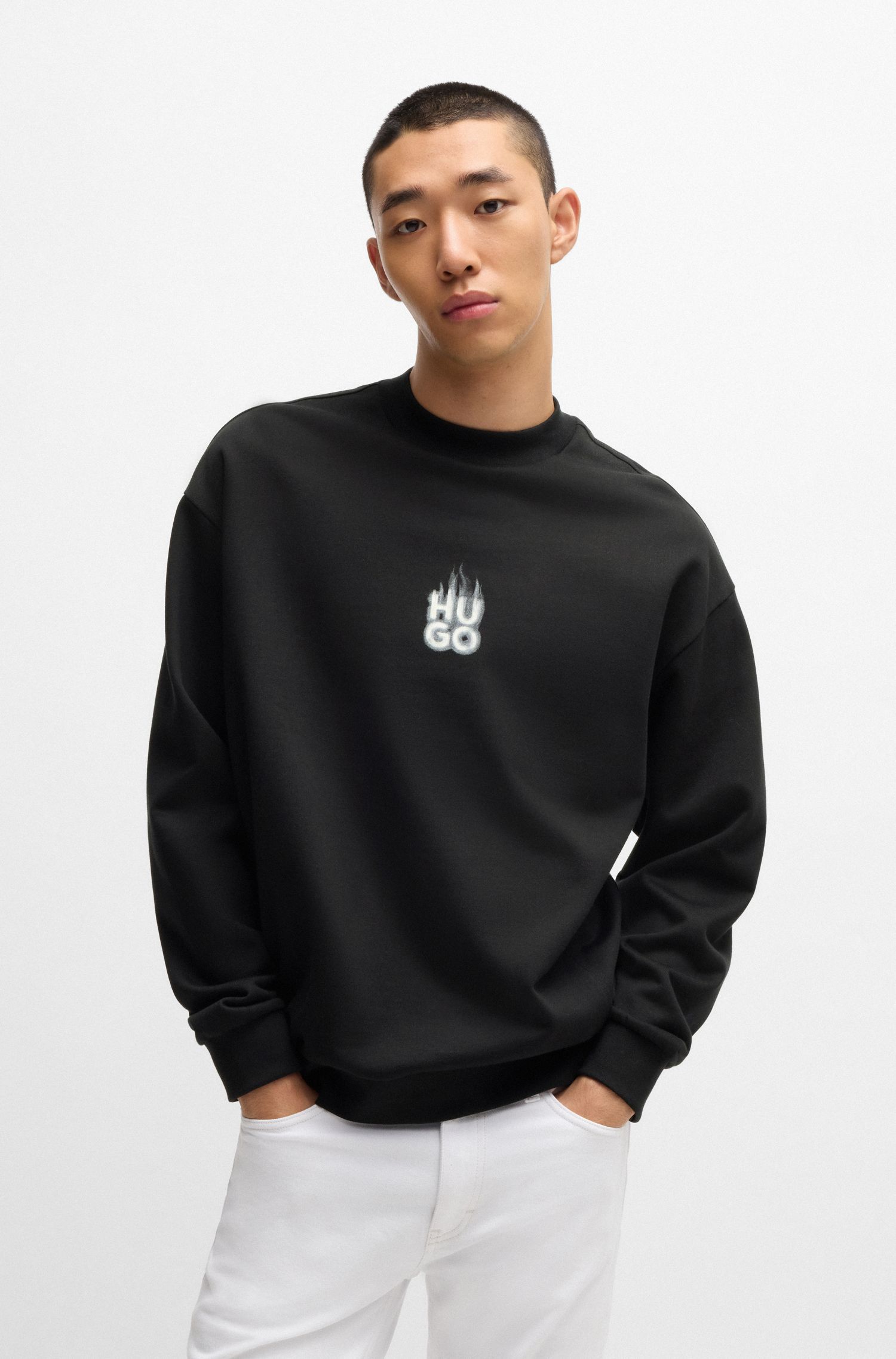 Áo sweatshirt vải cotton-terry với logo khói xếp chồng