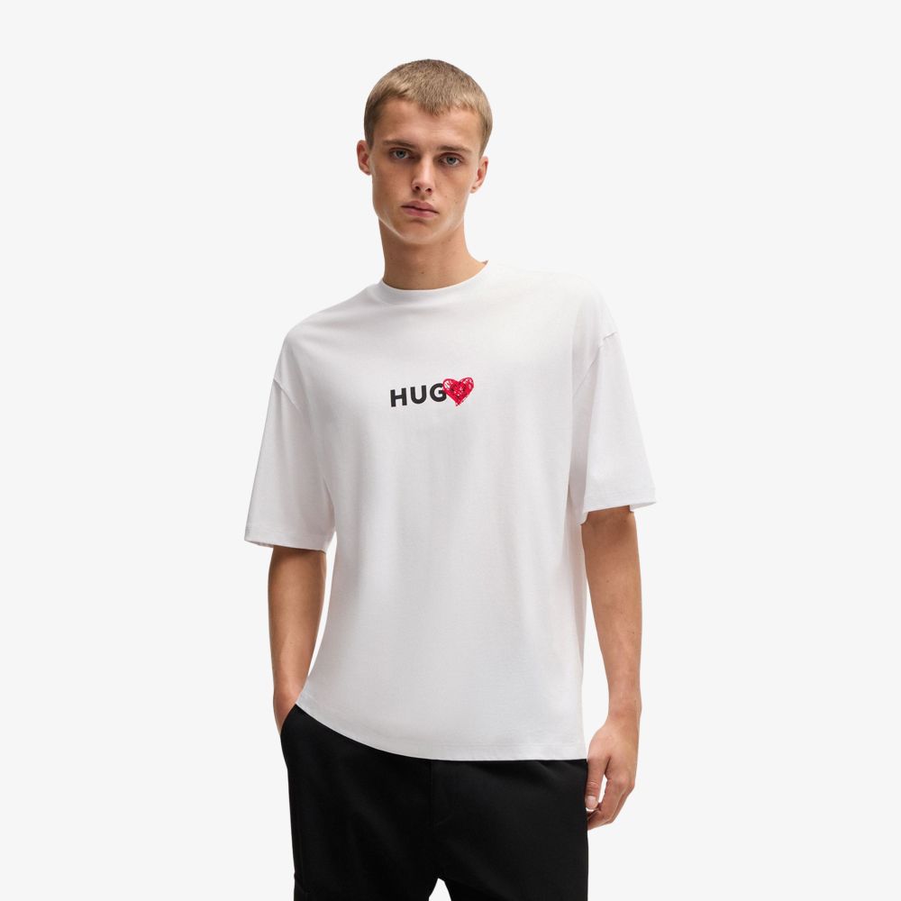 HUGO - Áo thun vải cotton-jersey có hình trái tim