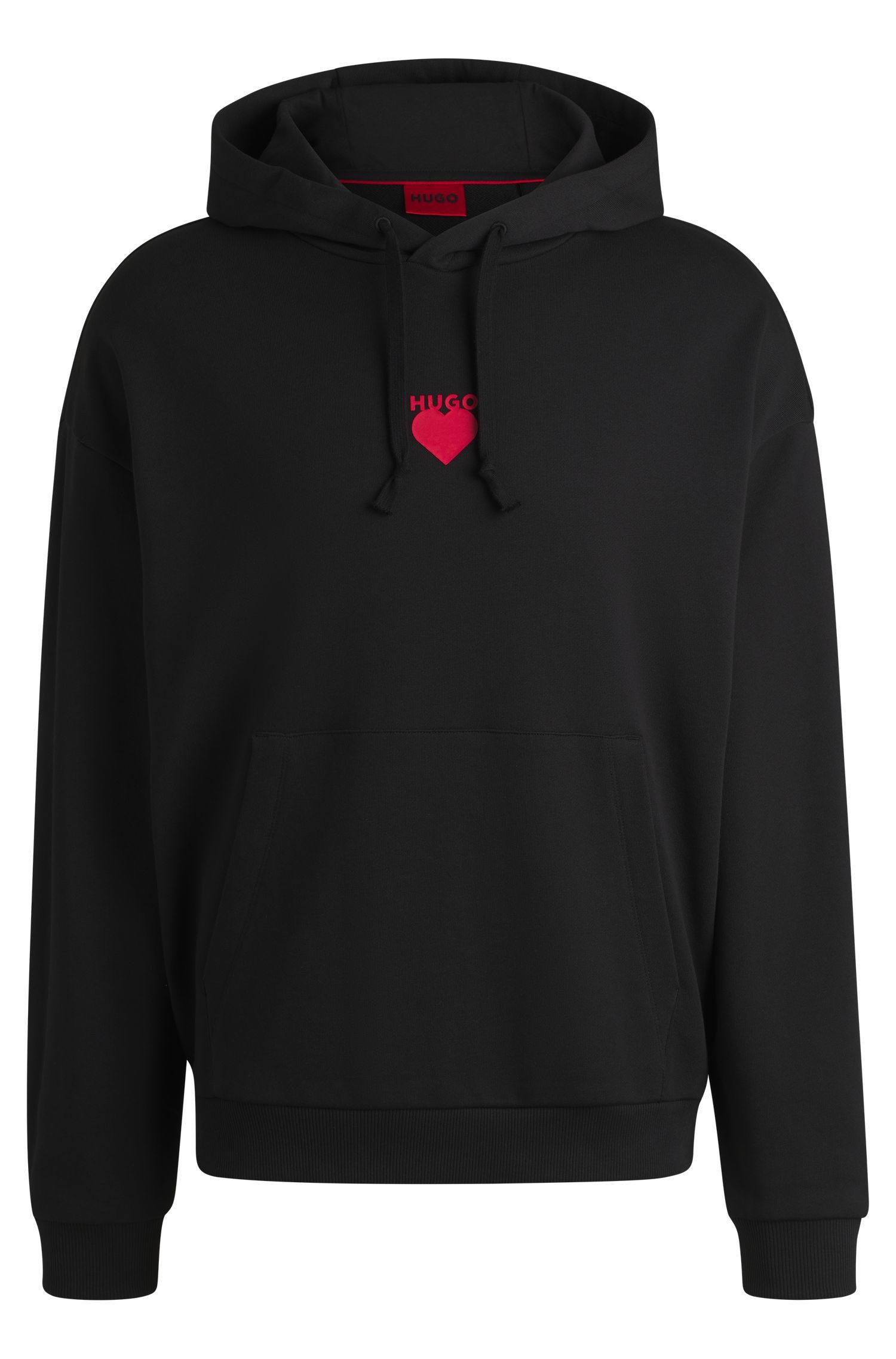 HUGO - Áo hoodie vải cotton-terry có hoạ tiết trái tim