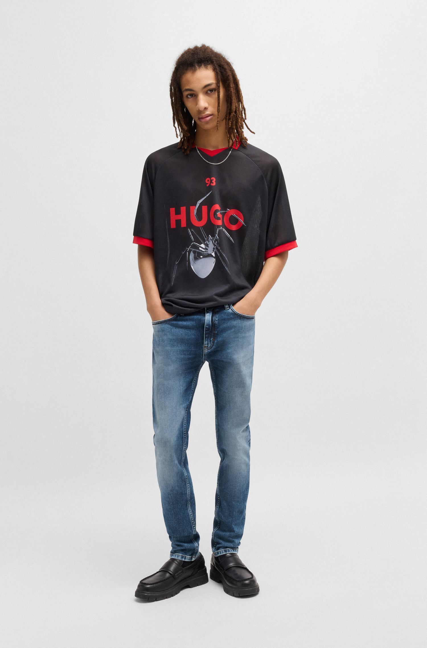 HUGO - Quần jeans dáng extra-slim-fit vải denim co giãn