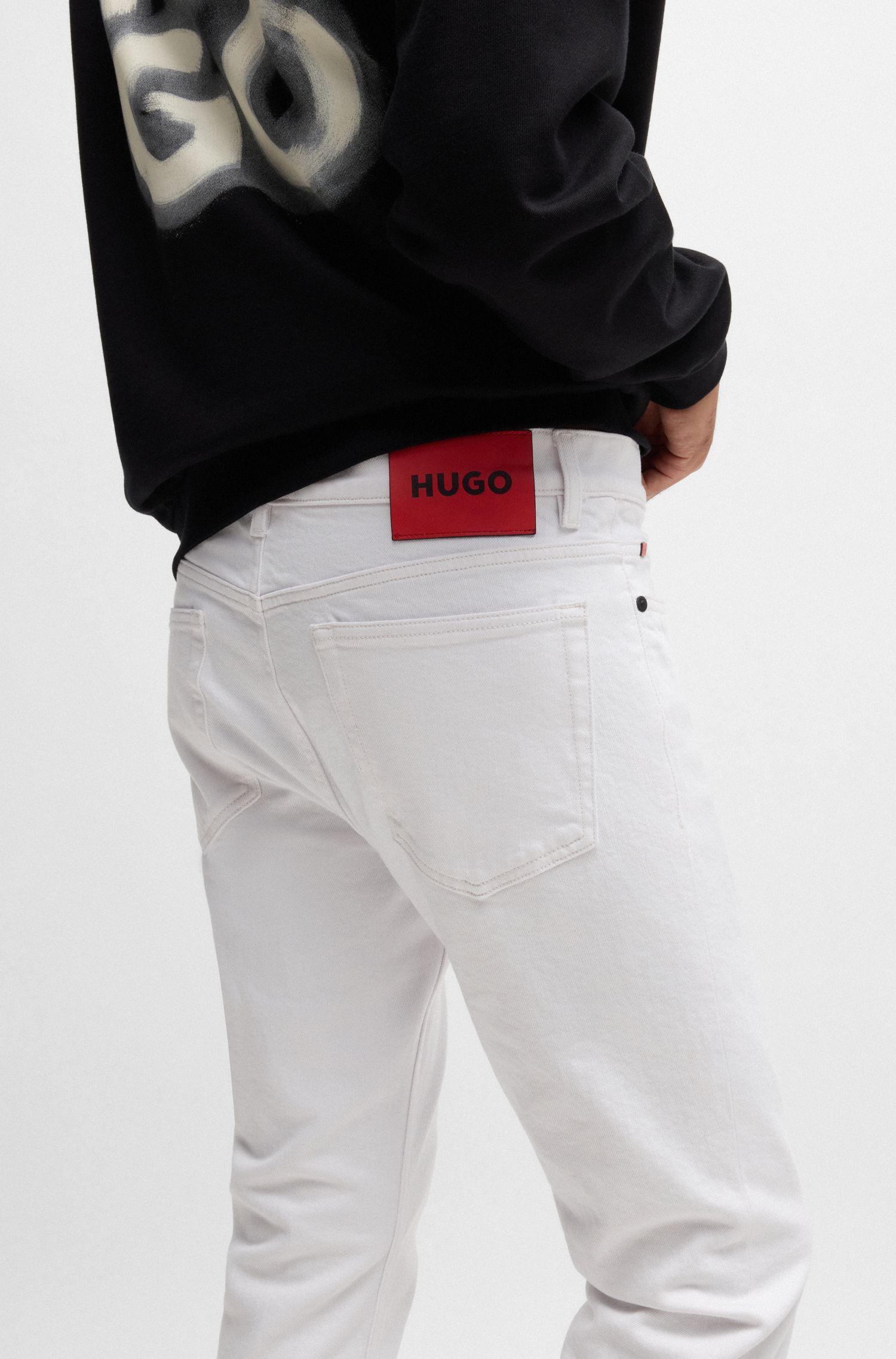 HUGO - Quần jeans dáng slim fit vải denim trắng co giãn