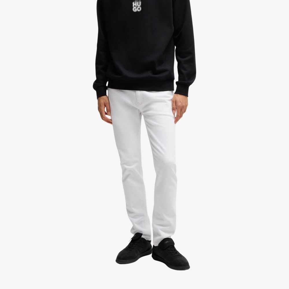 HUGO - Quần jeans dáng slim fit vải denim trắng co giãn