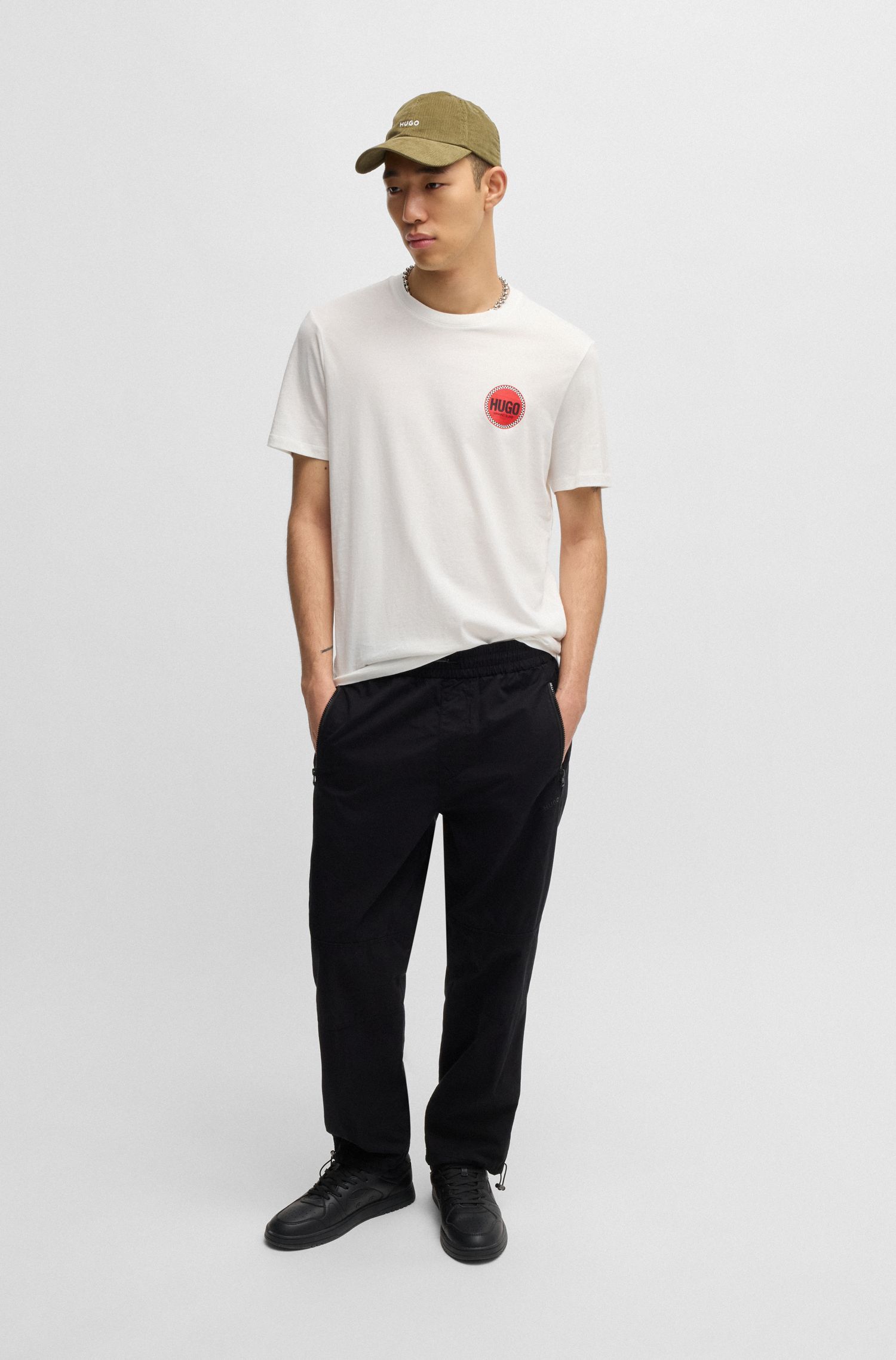 HUGO - Áo thun vải cotton jersey in logo