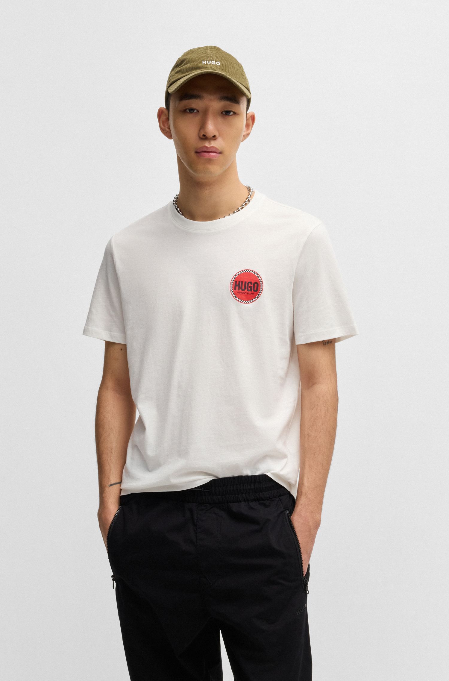 HUGO - Áo thun vải cotton jersey in logo