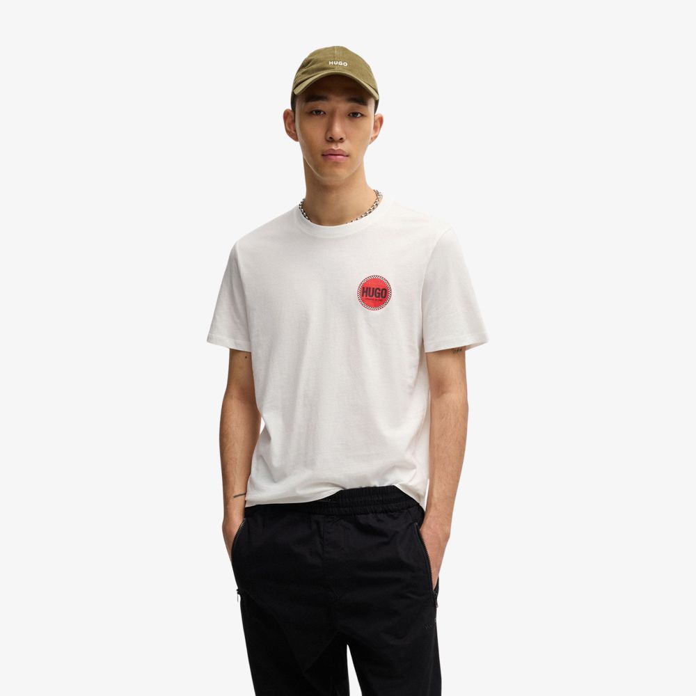 HUGO - Áo thun vải cotton jersey in logo