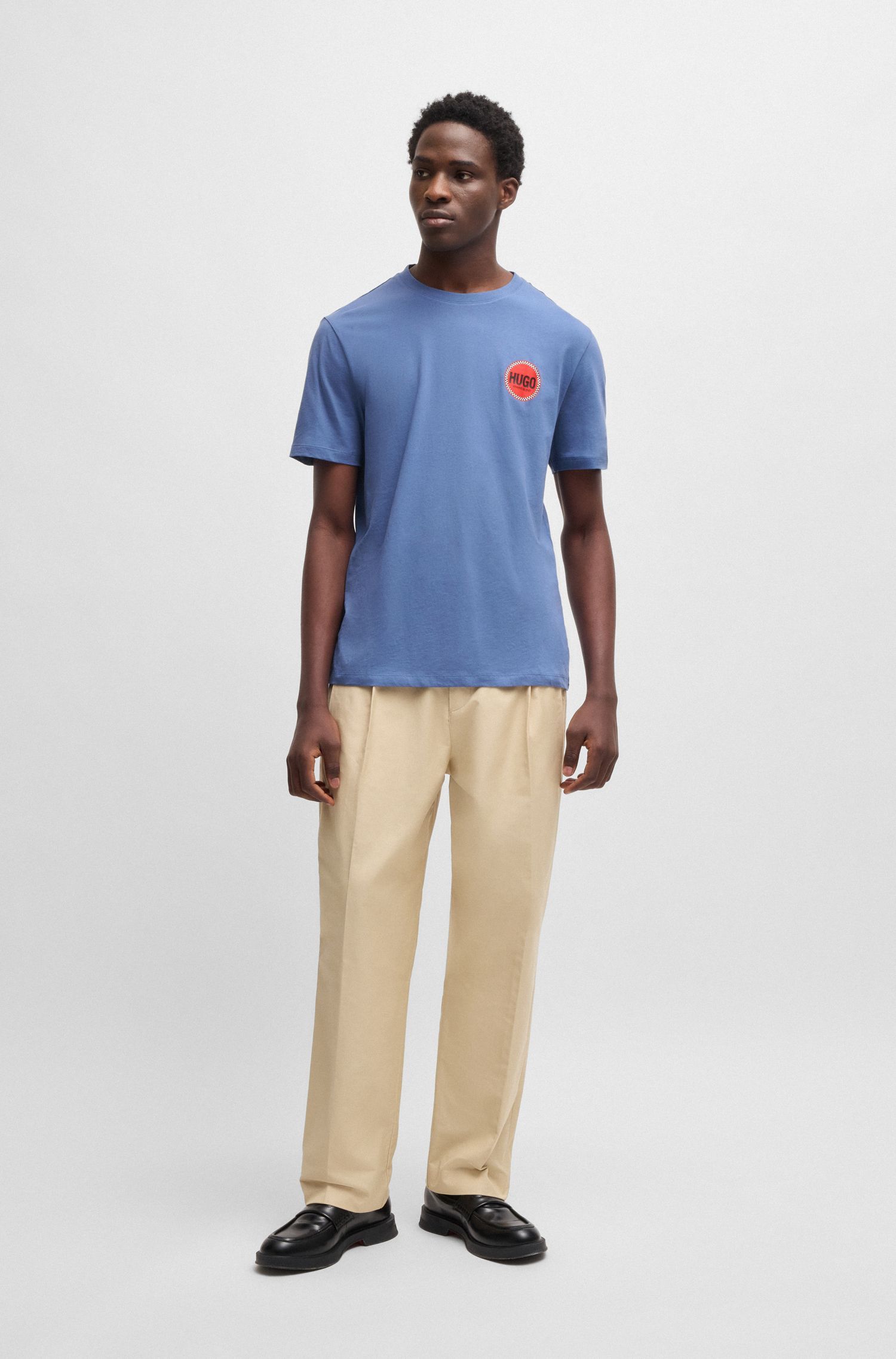 HUGO - Áo thun vải cotton jersey in logo