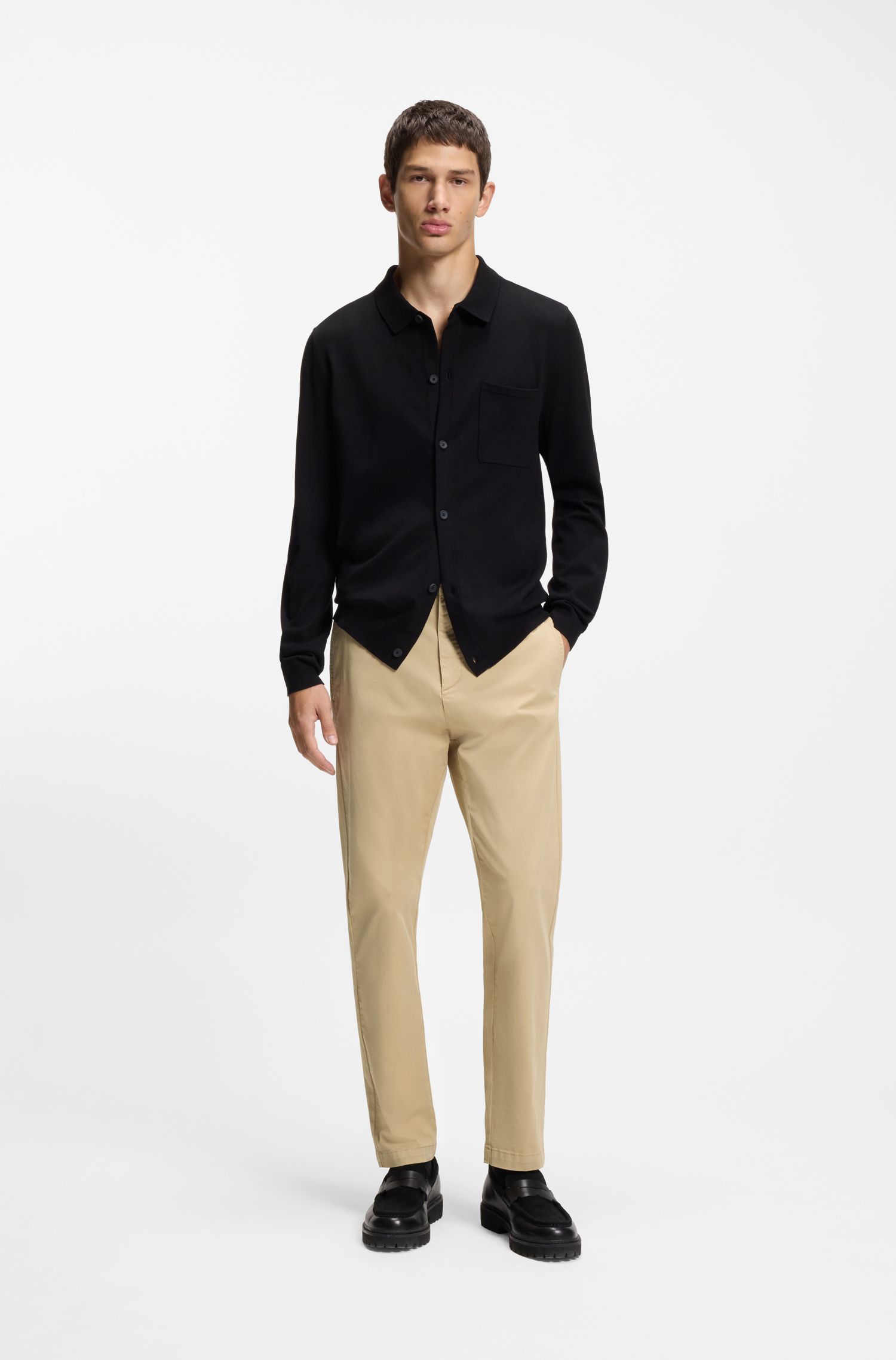 HUGO - Quần dáng ôm slim fit vải gabardine cotton co giãn