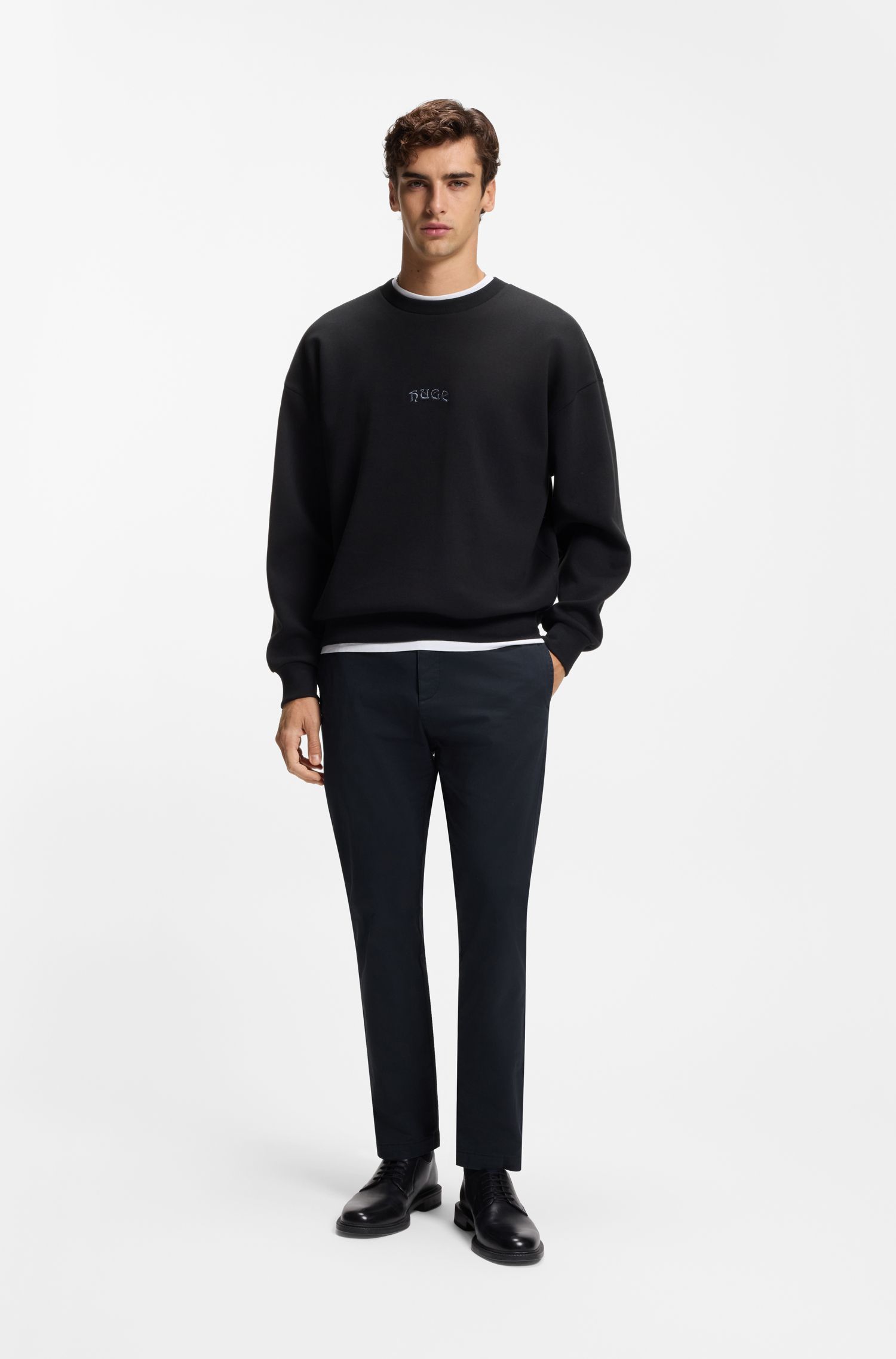 HUGO - Quần dáng ôm slim fit vải gabardine cotton co giãn