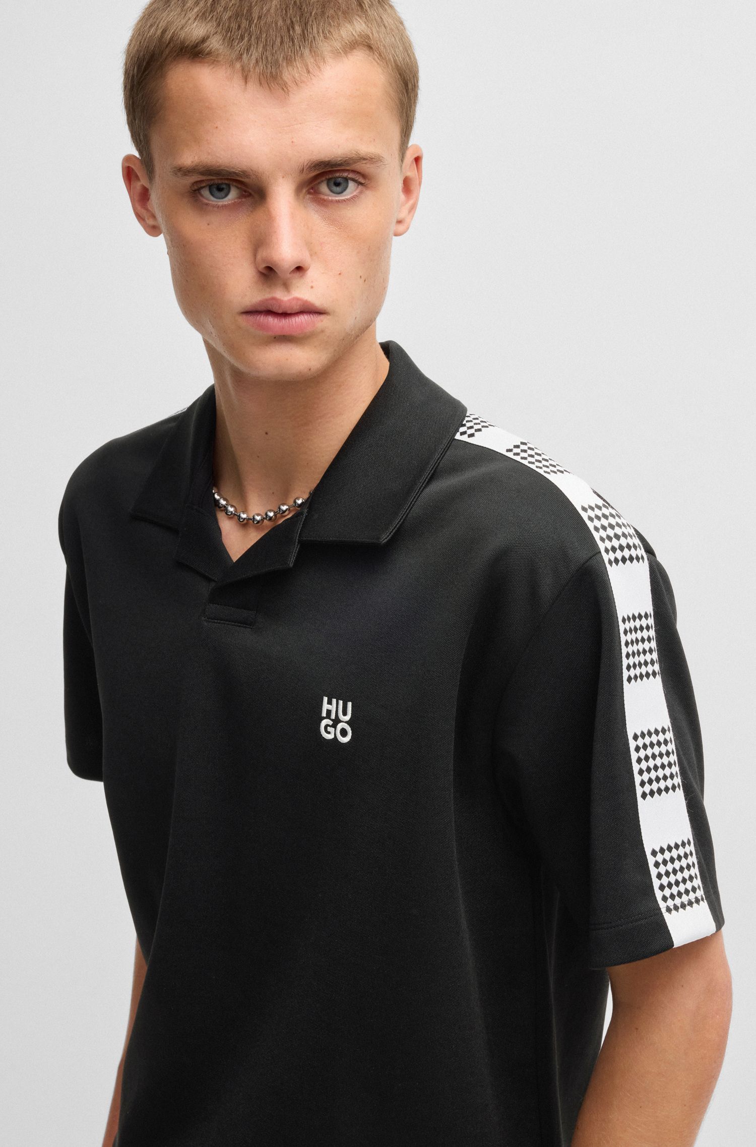 HUGO - Áo polo vải cotton kẻ caro