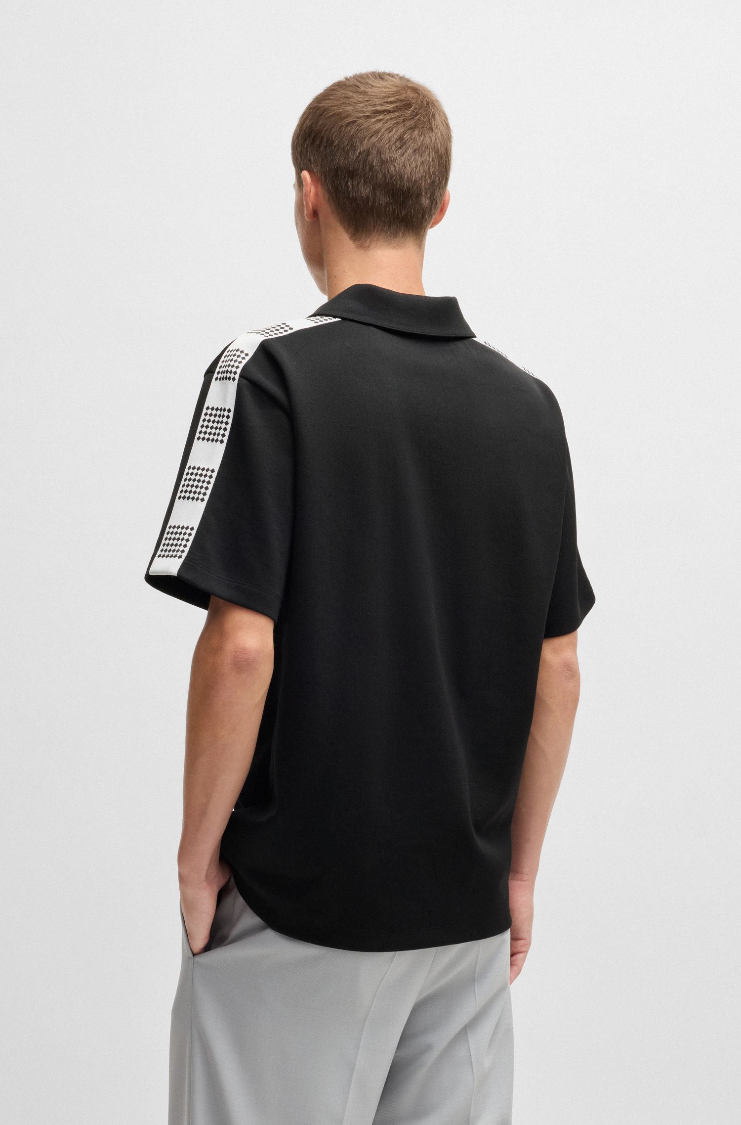 HUGO - Áo polo vải cotton kẻ caro
