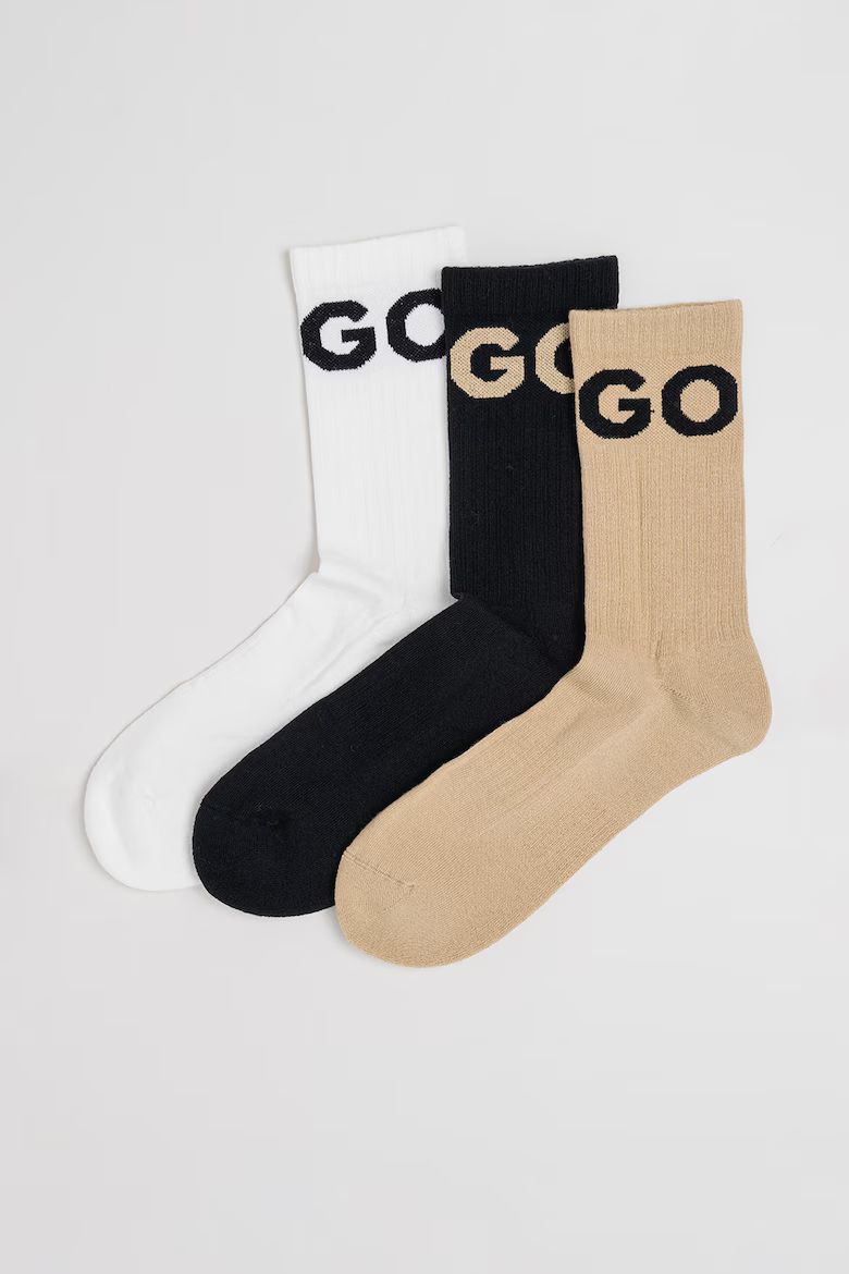 HUGO - Bộ 3 tất cổ ngắn viền gân có logo