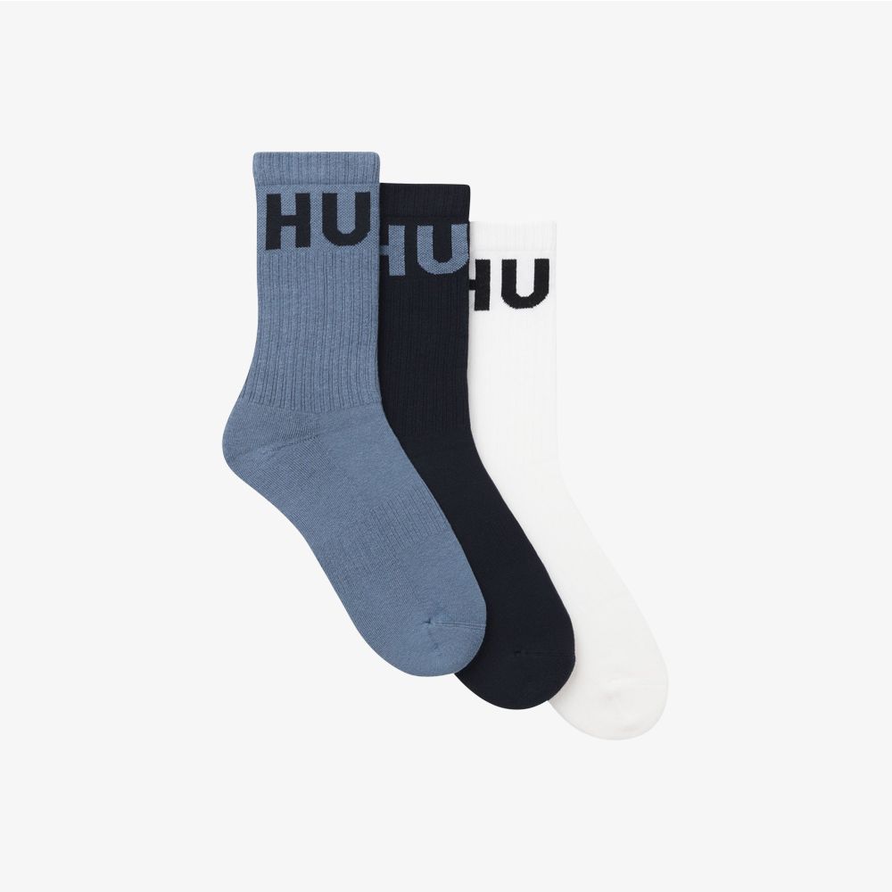 HUGO - Bộ 3 tất cổ ngắn viền gân có logo